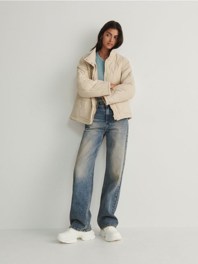 Chaqueta Acolchada De Cuello Alto Color Nude Reserved T X