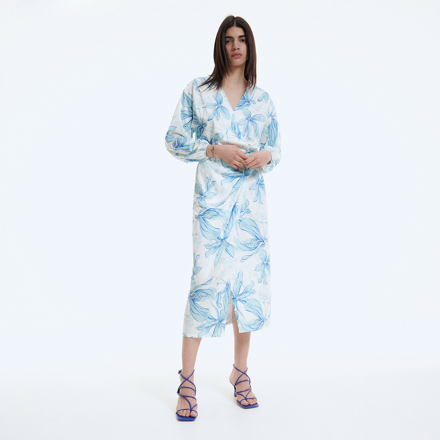 Reserved – Rochie midi cu model – Albastru Albastru imagine noua 2022