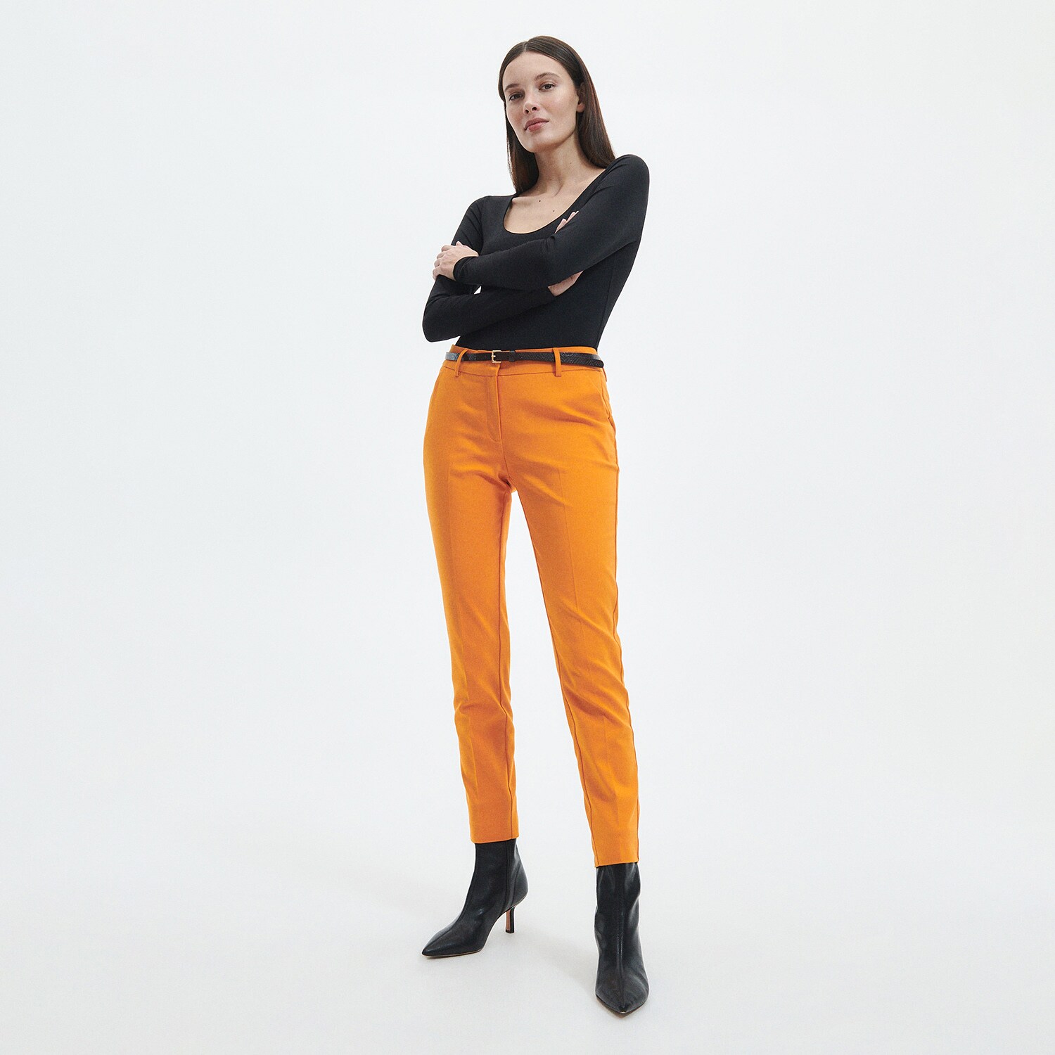 Reserved – Pantaloni țigaretă cu curea – Oranj clothes imagine noua 2022
