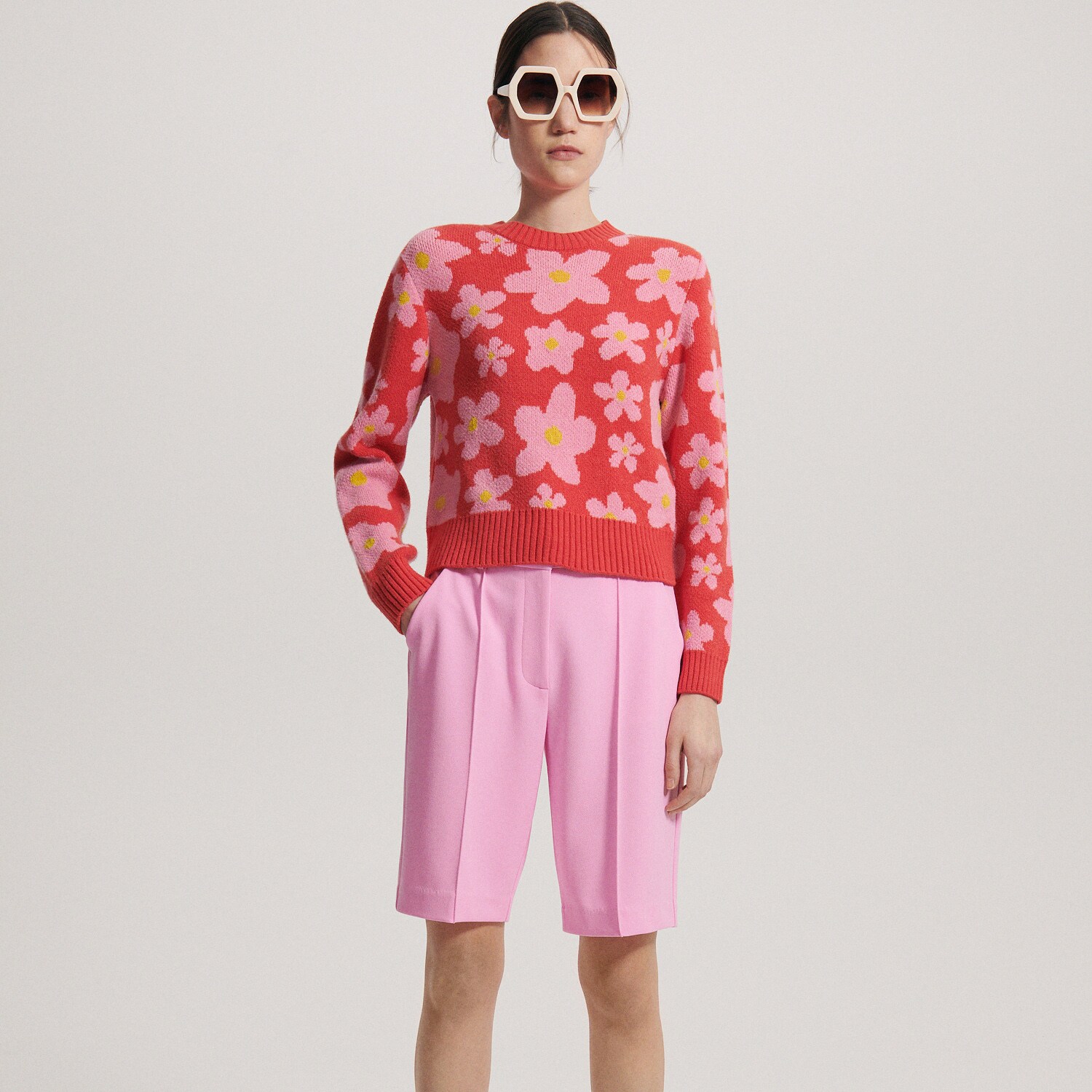 Reserved – Pantaloni scurți cu dungă plisată – Roz clothes imagine noua 2022