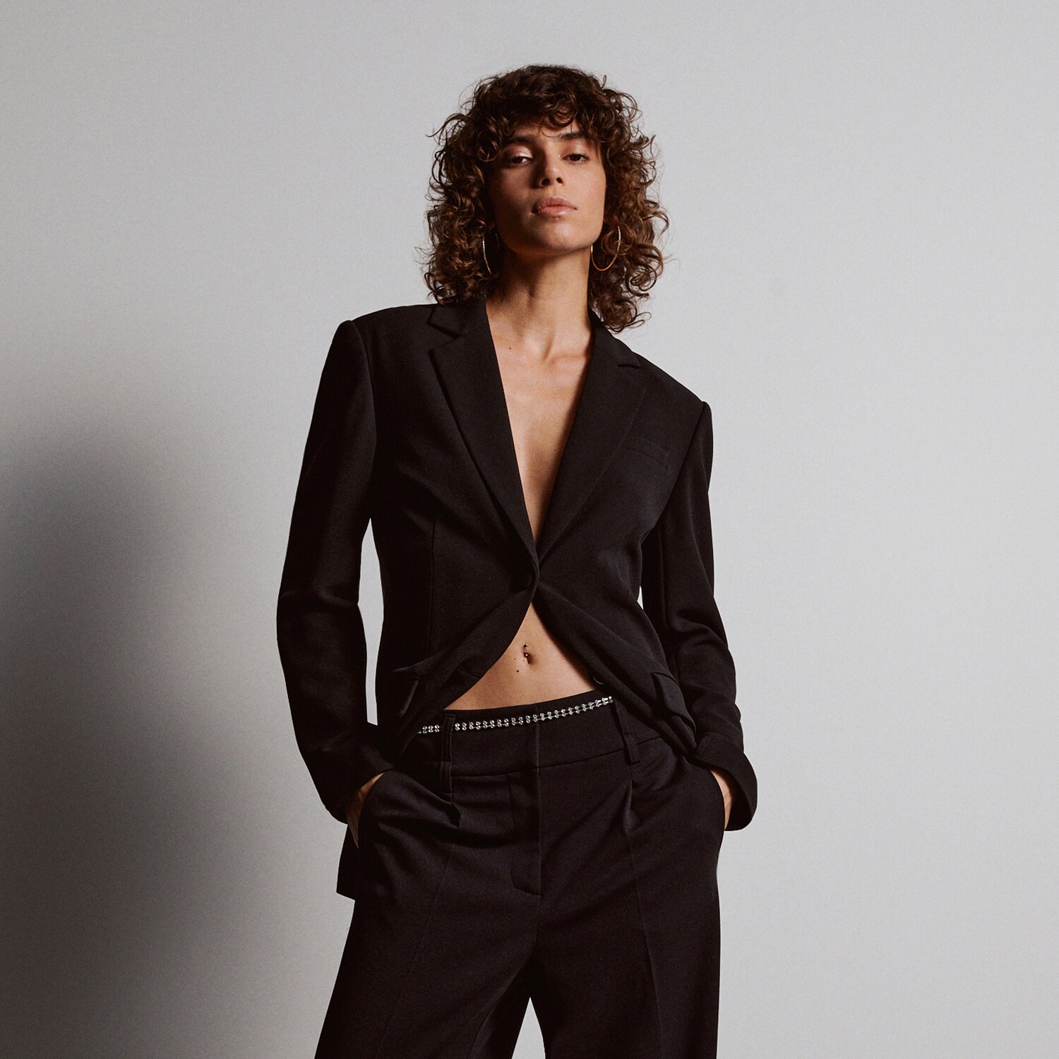 Reserved – Sacou cu curea cu lanț decorativă – Negru clothes imagine noua 2022
