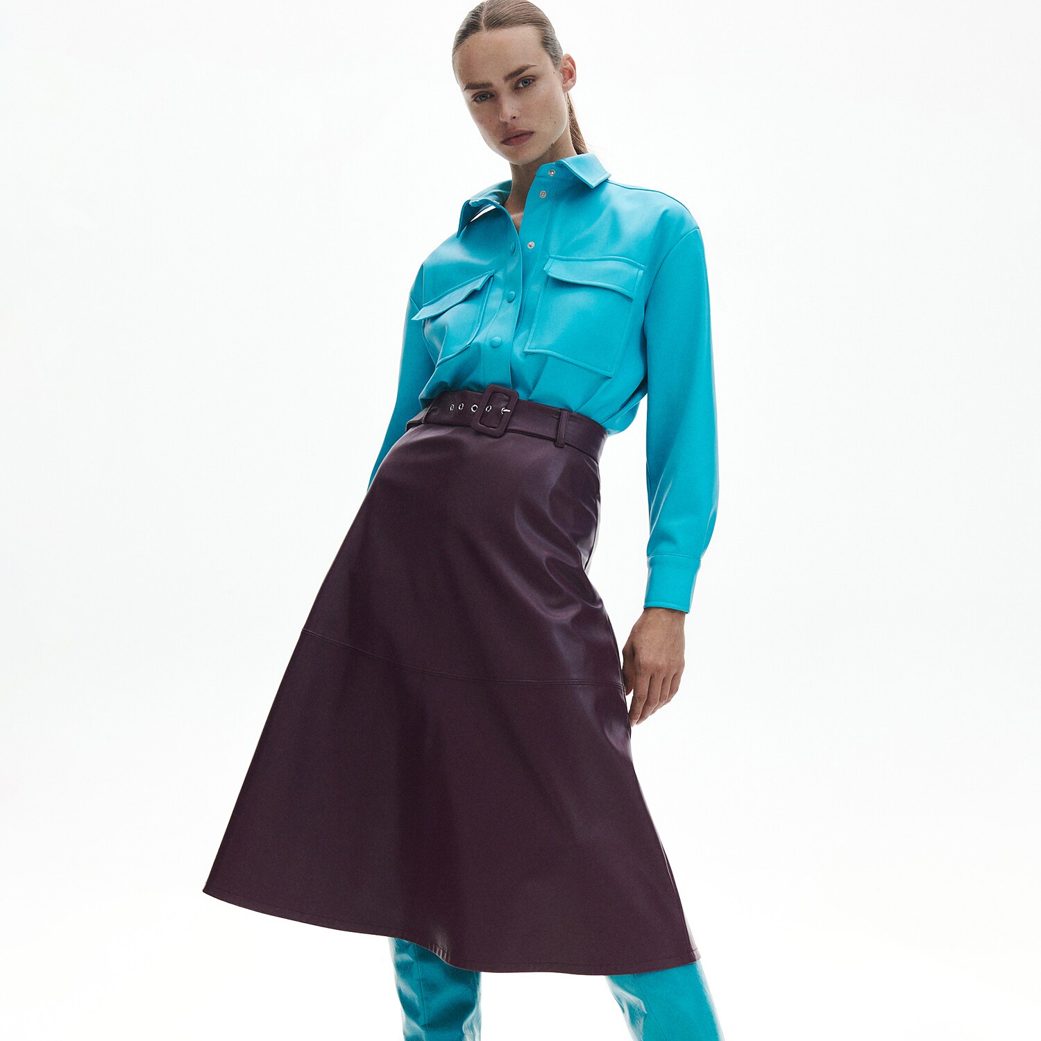 Reserved – Fustă din piele ecologică – Violet clothes imagine noua 2022