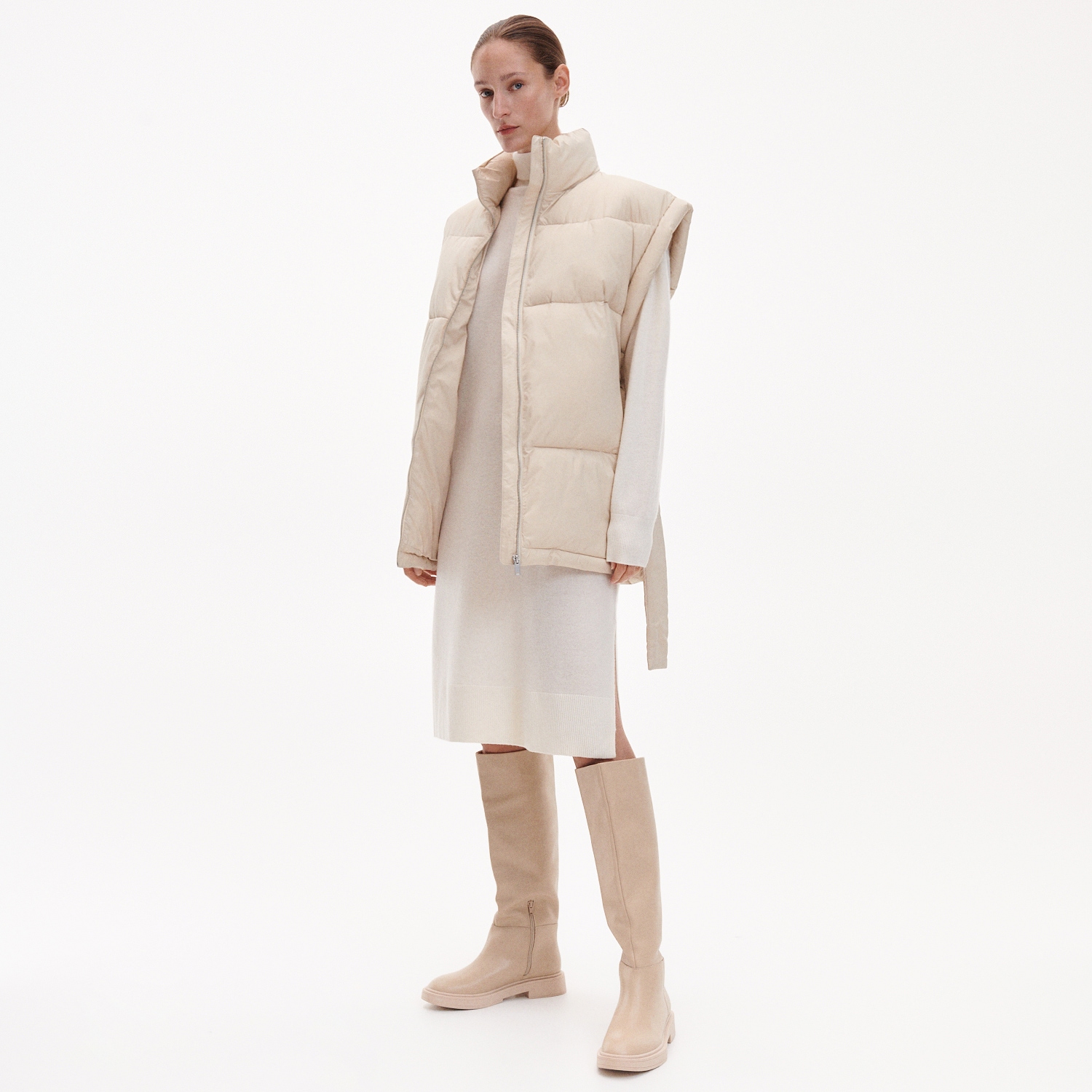 Reserved – Vestă matlasată cu cordon în talie PREMIUM – Ivory clothes imagine noua 2022