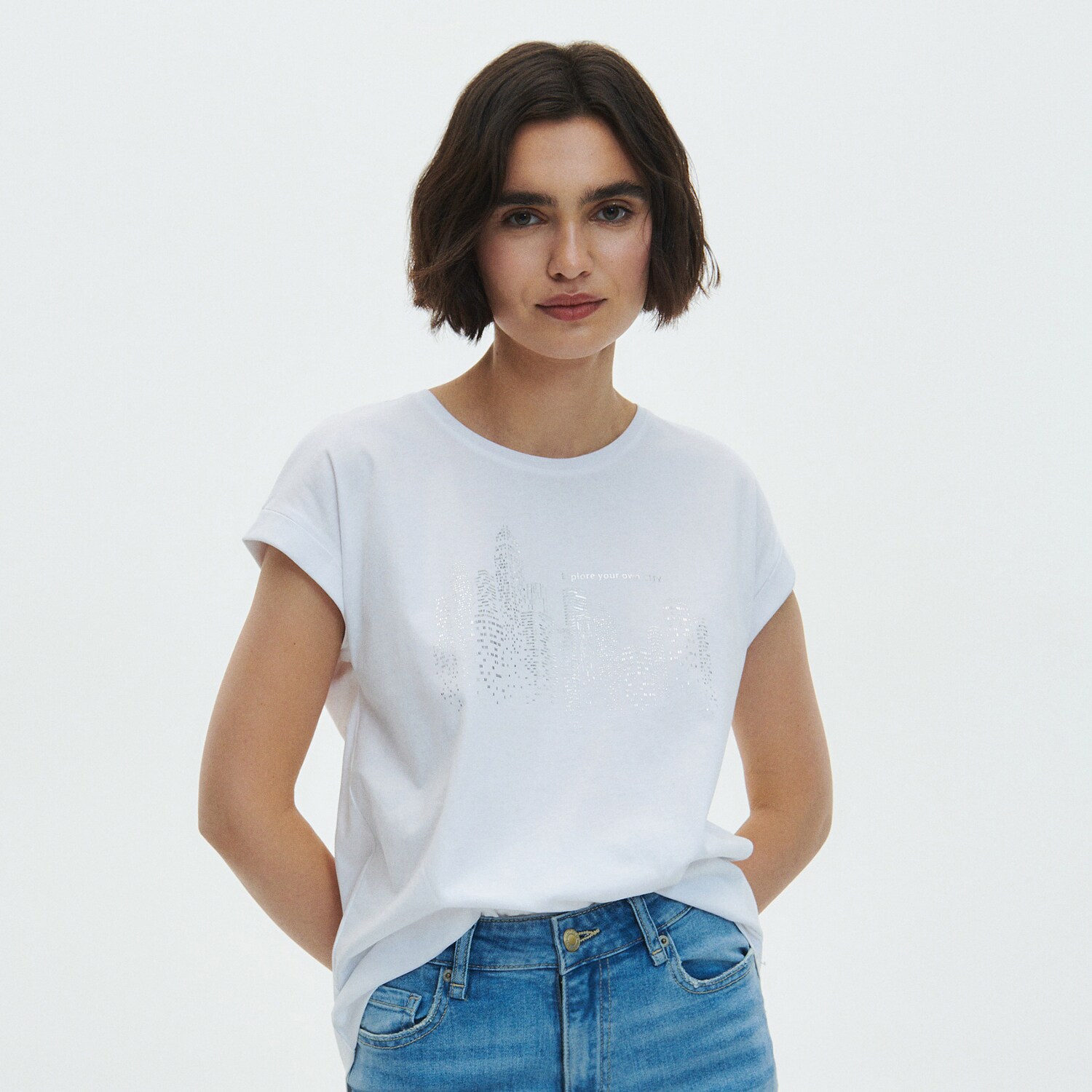 Reserved – T-shirt cu imprimeu – Alb alb imagine noua 2022