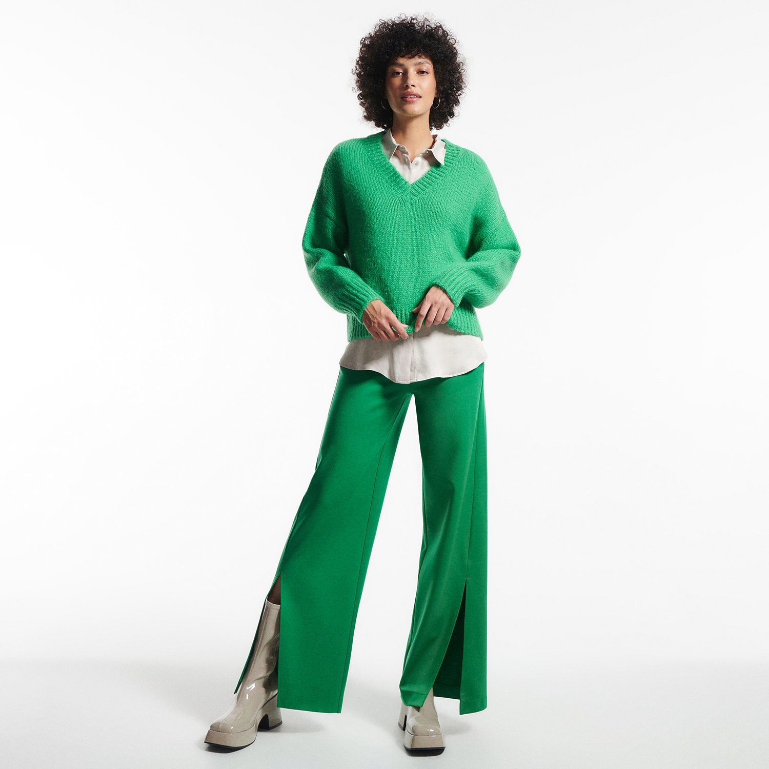 Reserved – Pantaloni cu despicătură – Verde clothes imagine noua 2022