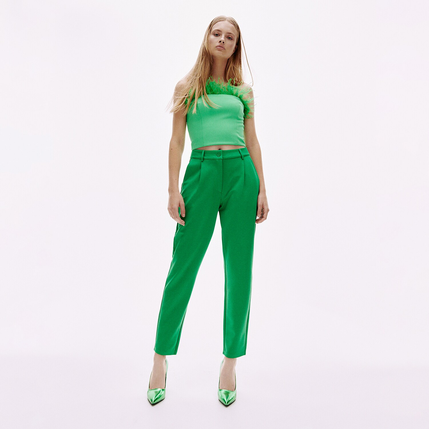 Reserved – Pantaloni cu talie înaltă – Verde clothes imagine noua gjx.ro