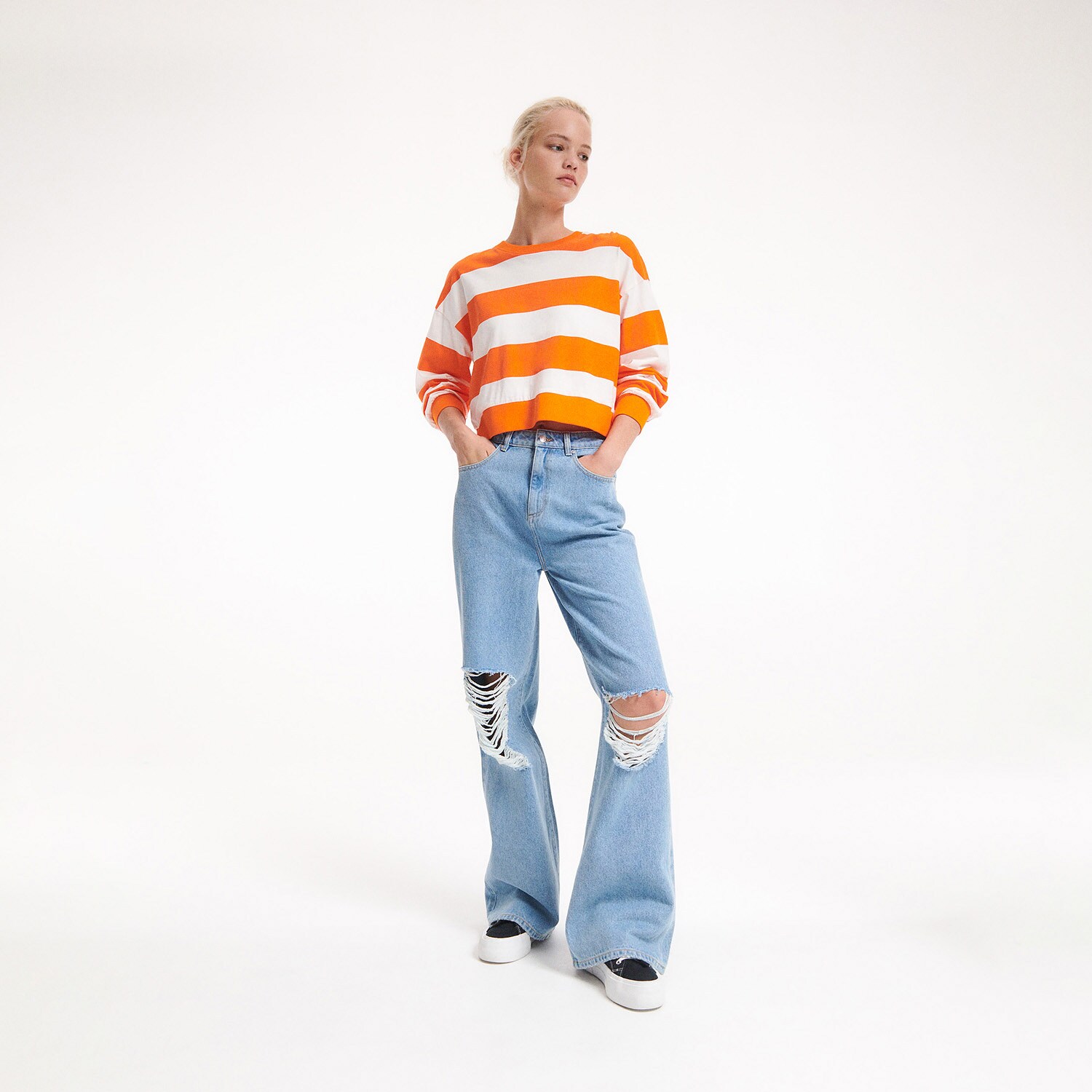 Reserved – Bluză din bumbac în dungi – Orange Bluza imagine noua 2022