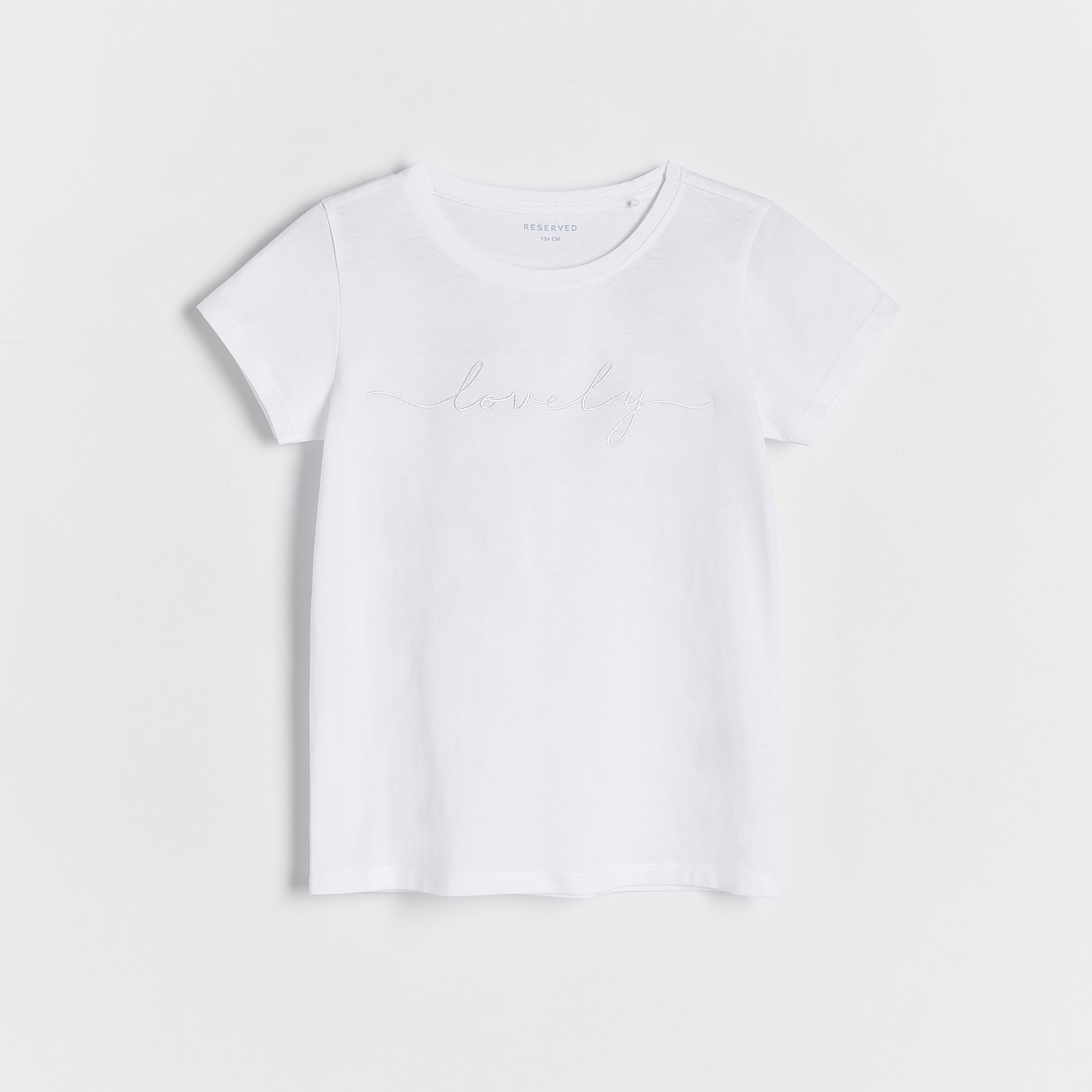 Levně Reserved - Bavlněné tričko s aplikací - Bílá