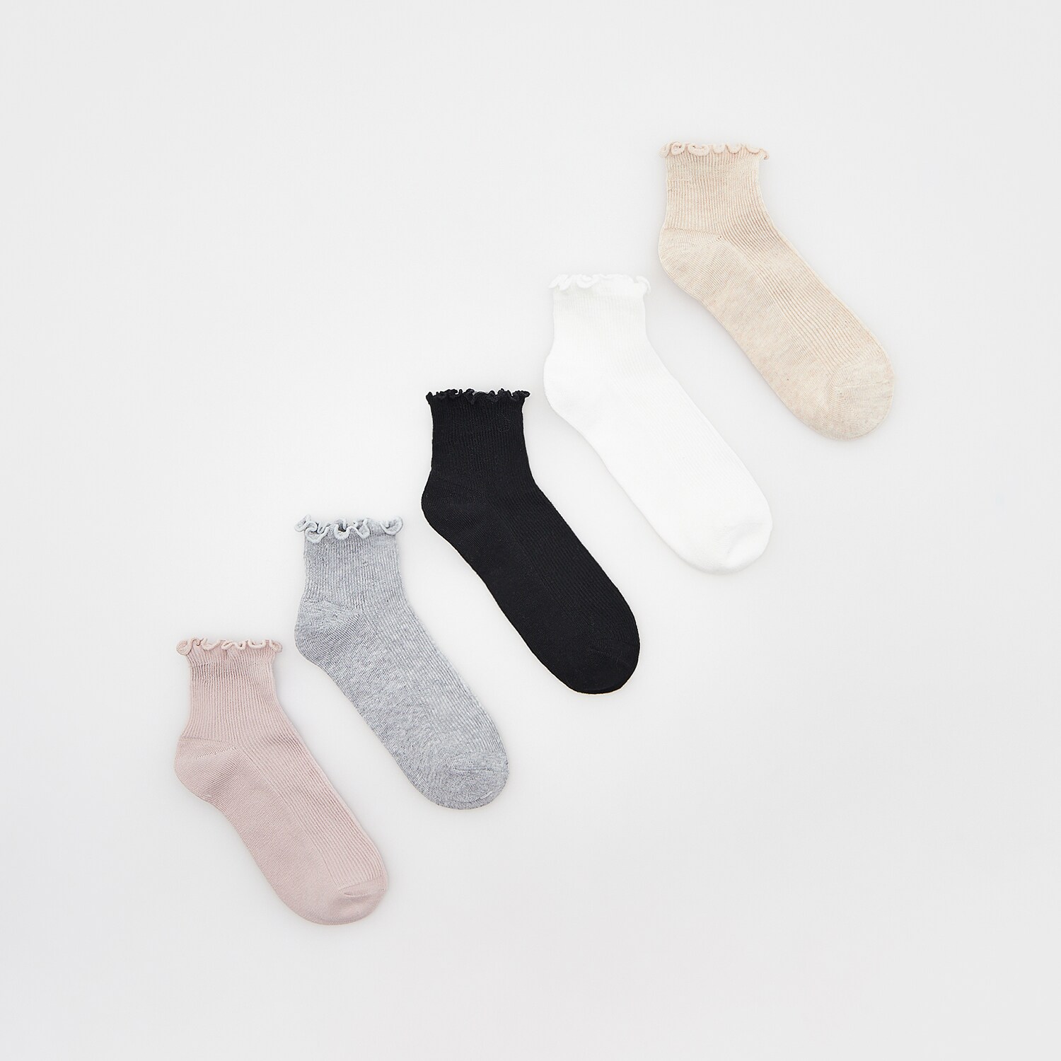 Levně Reserved - Sada 5 párů ponožek s vysokým podílem bavlny a volánovým lemováním - Růžová
