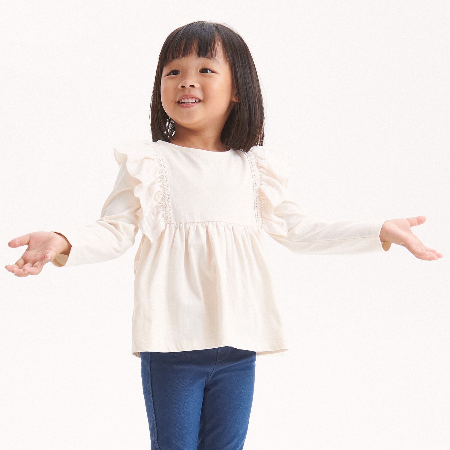 Reserved – Tricou cu mânecă lungă și volănașe – Ivory baby imagine noua 2022