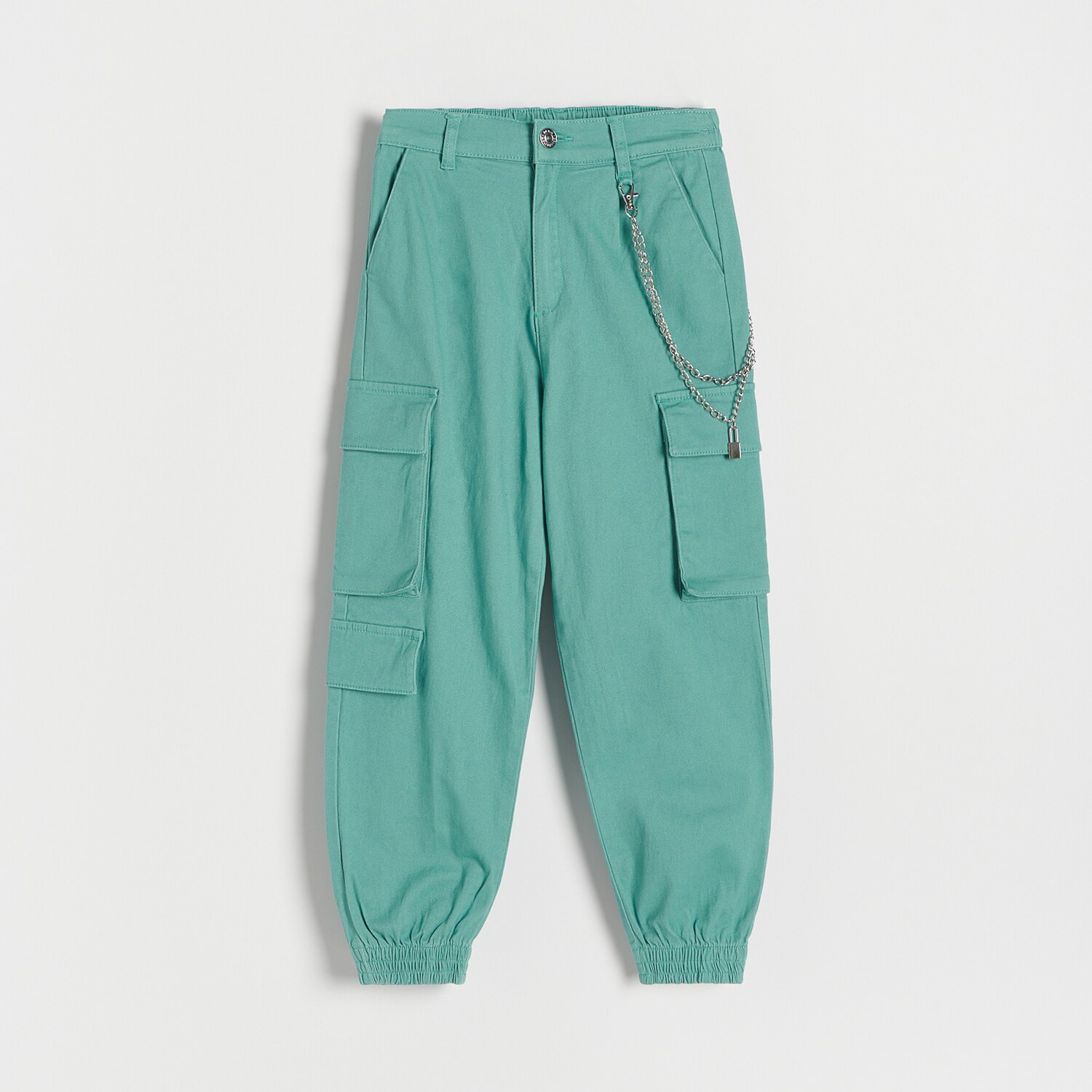 Reserved – Pantaloni cargo cu lanțuri decorative – Verde cargo imagine noua 2022