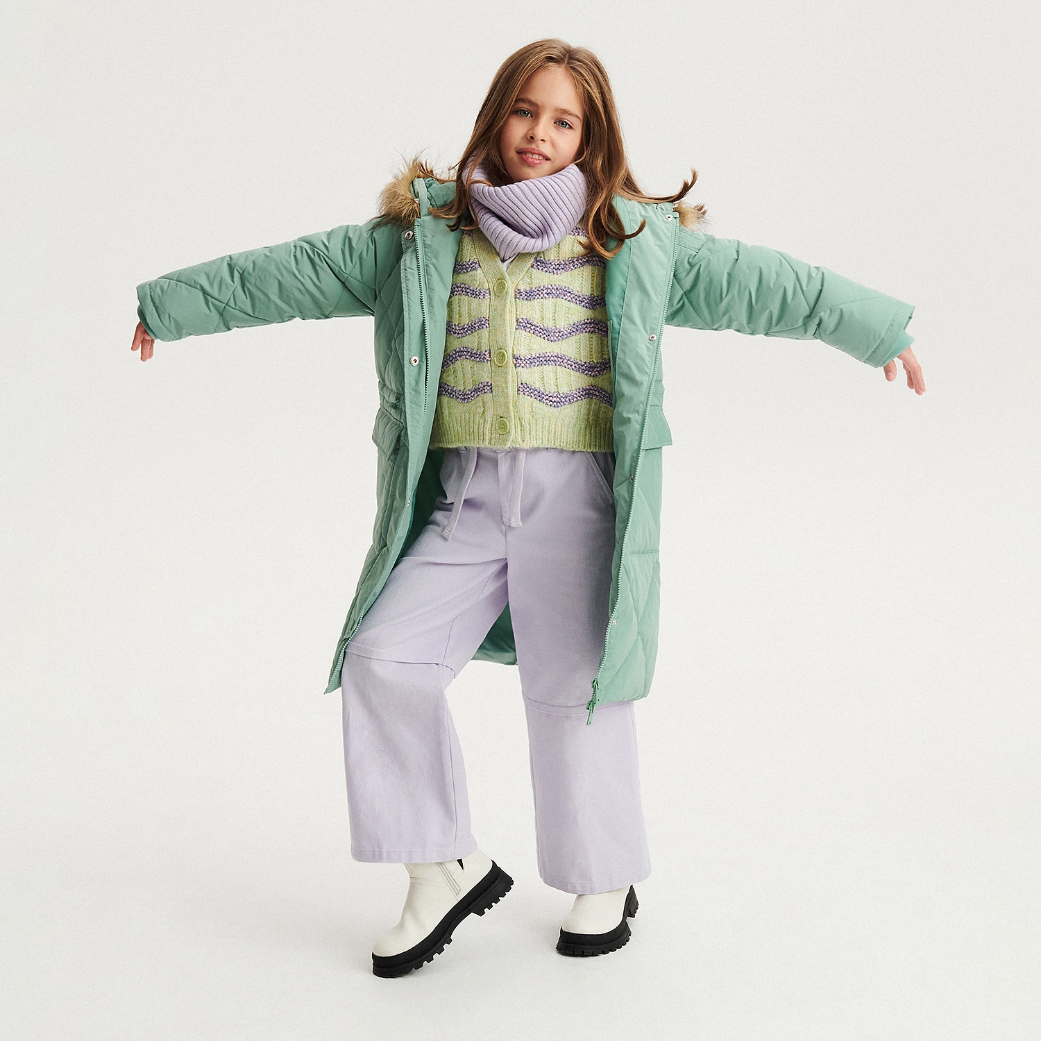 Reserved – Girls` coat – Verde imagine noua 2022