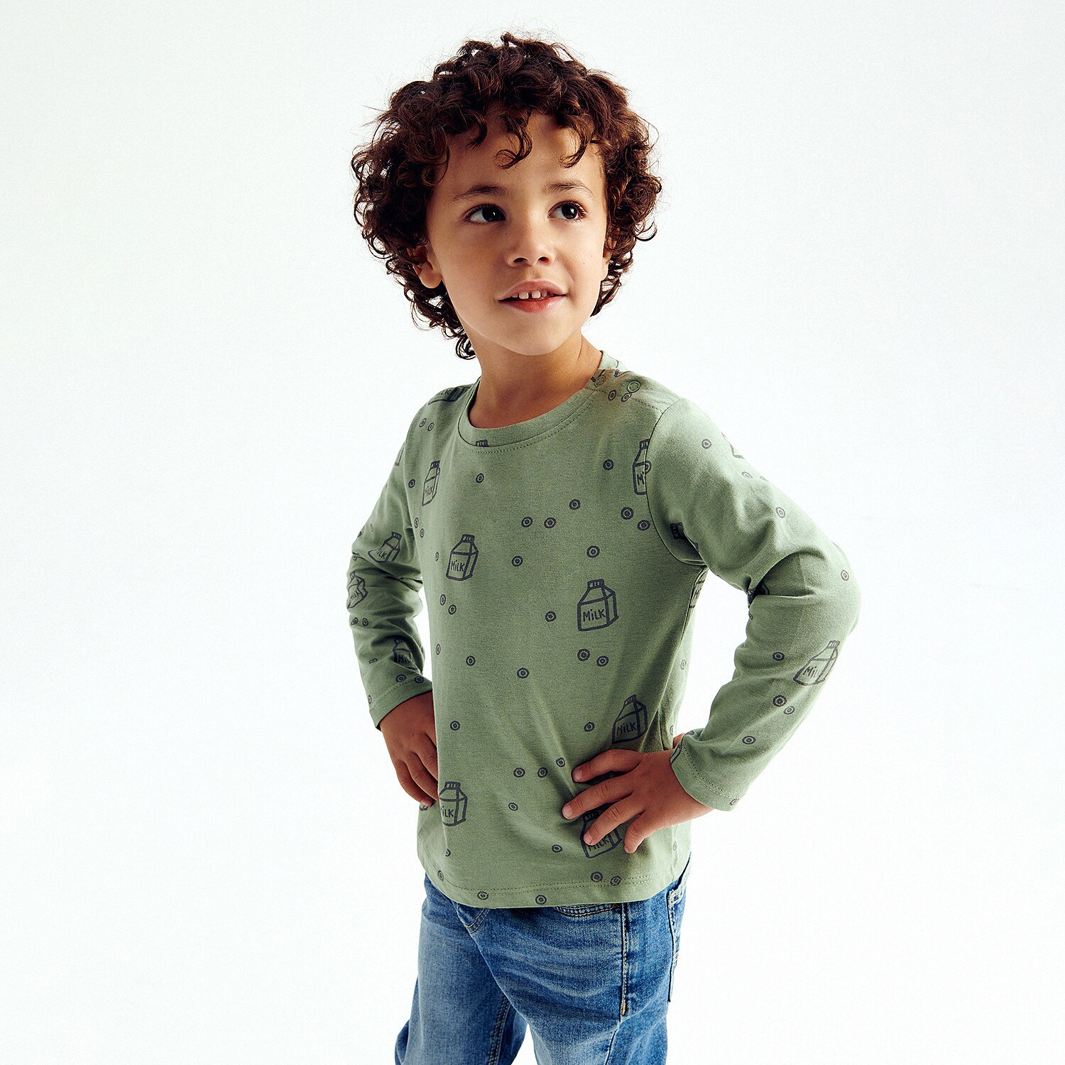 Reserved – Tricou din bumbac, cu mânecă lungă și imprimeu – Verde Baby imagine noua gjx.ro