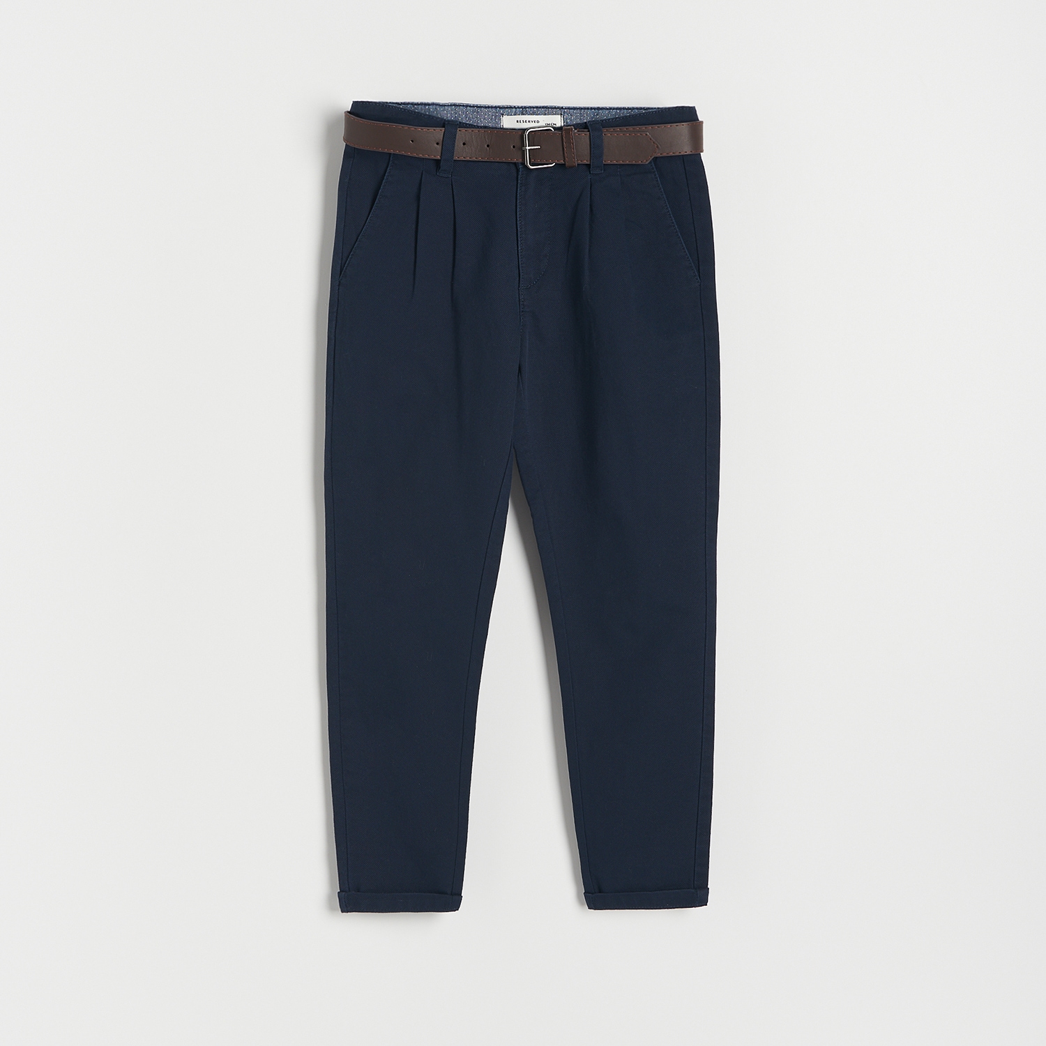 Reserved – Pantaloni chino cu curea – Bleumarin Bleumarin imagine noua gjx.ro