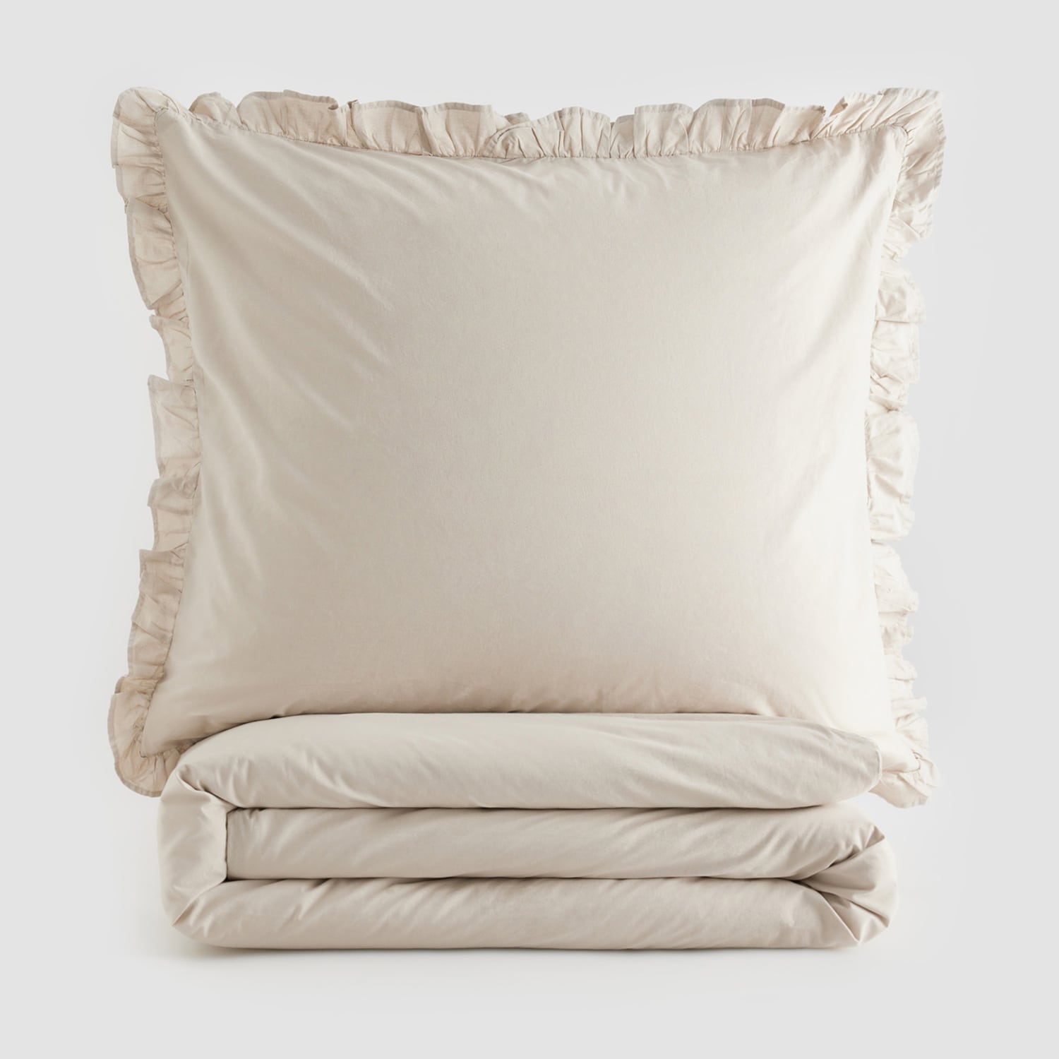 E-shop Reserved - Bavlnená posteľná súprava s volánovým lemovaním - Béžová