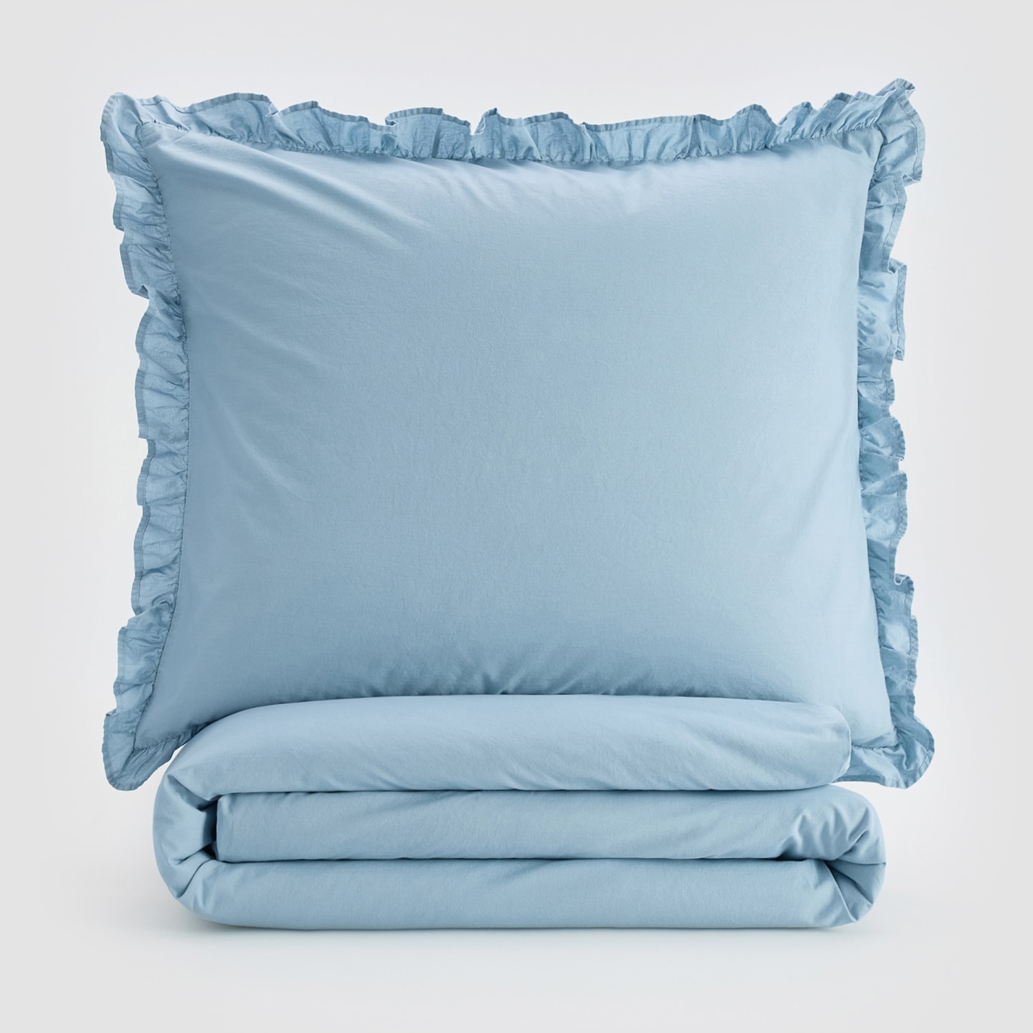 E-shop Reserved - Bavlnená posteľná súprava s volánovým lemovaním - Modrá