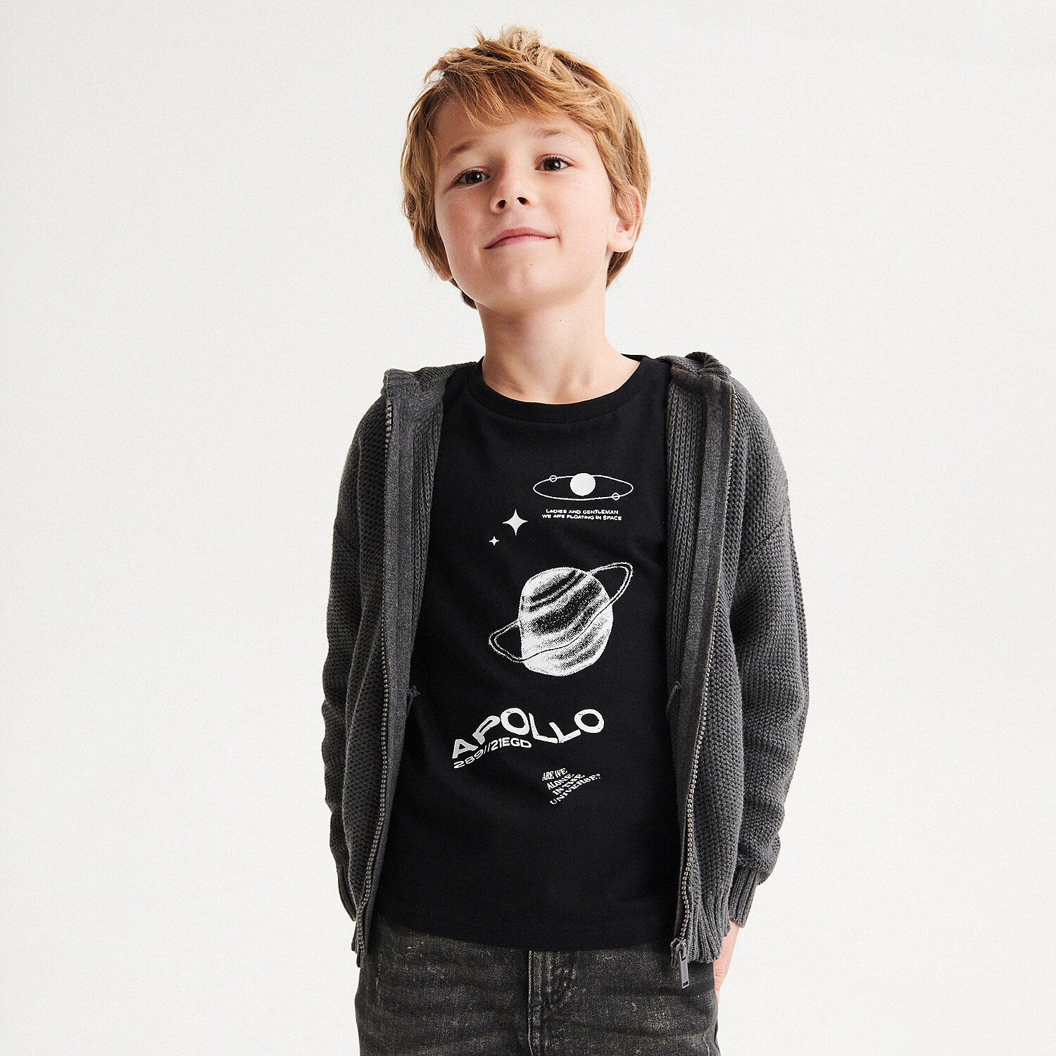 Reserved – Tricou cu mânecă lungă și imprimeu – Negru Boy imagine noua 2022
