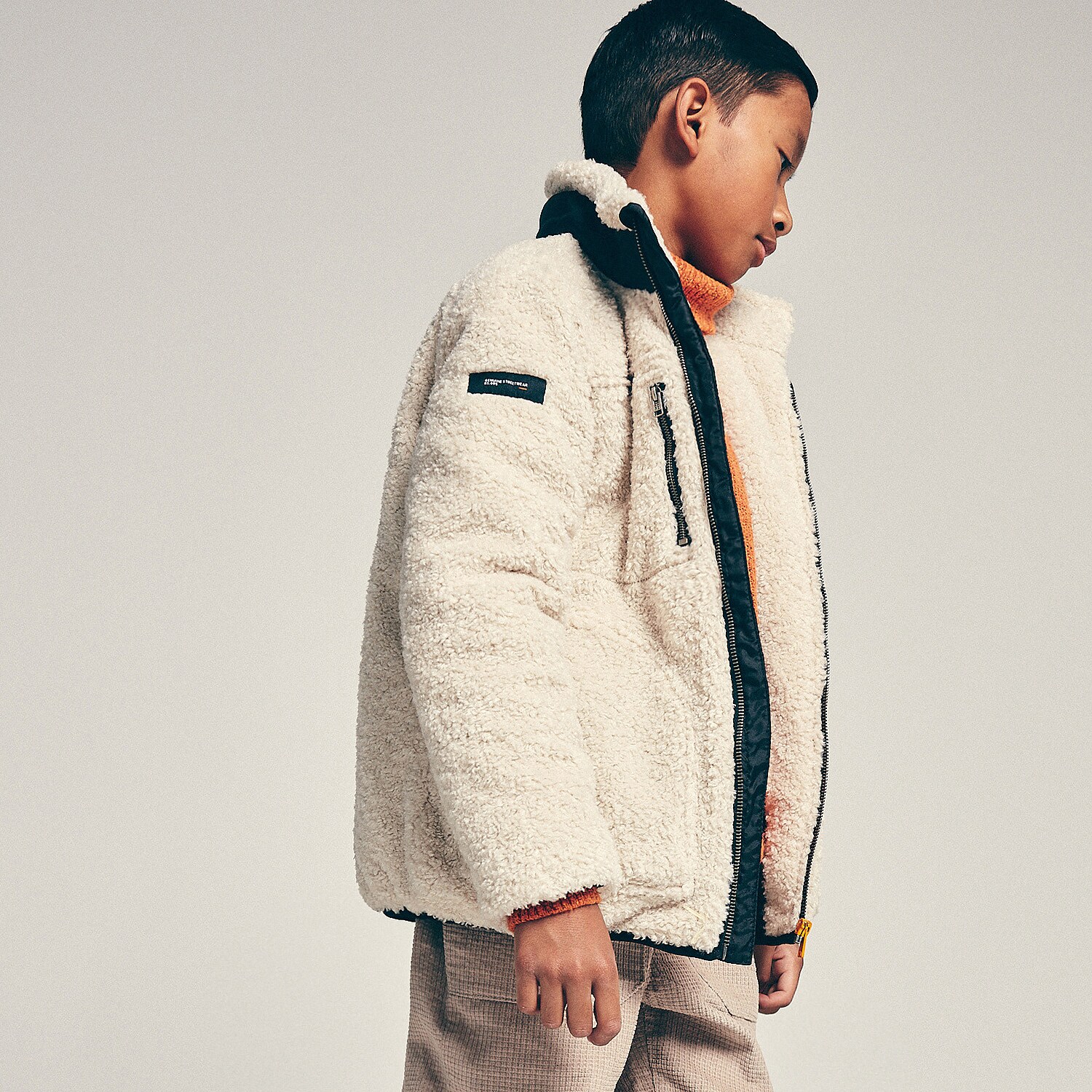 Reserved – Geacă sherpa cu guler înalt – Ivory Boy imagine noua 2022