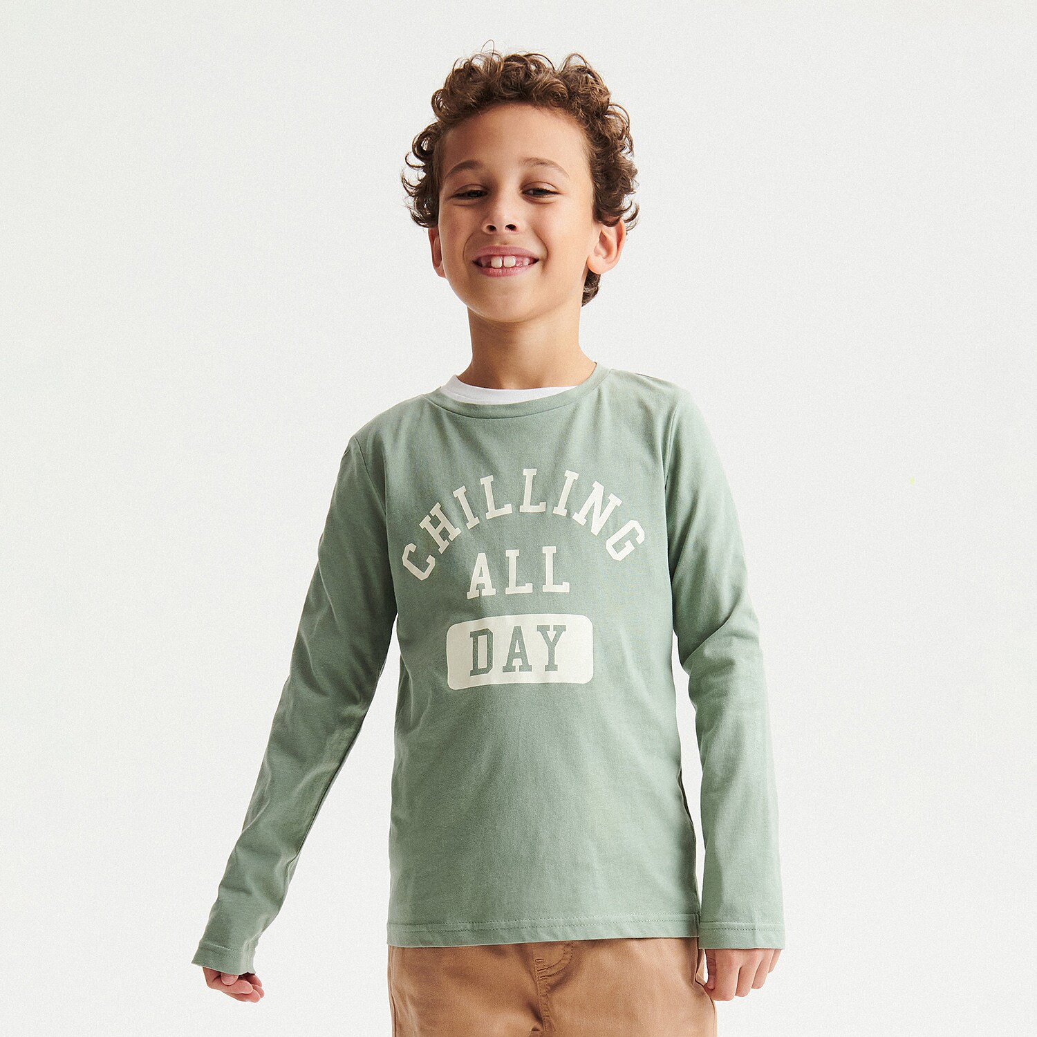 Reserved – Tricou cu mânecă lungă și imprimeu – Verde Boy imagine noua 2022