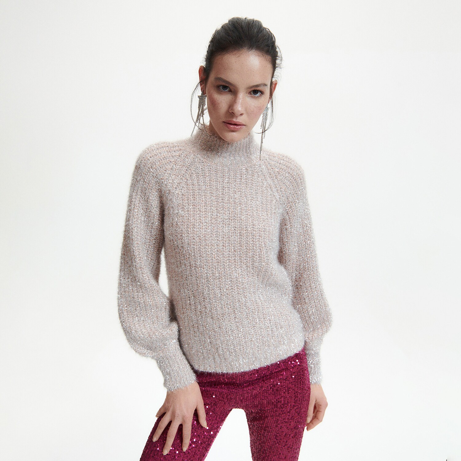 Reserved – Pulover cu fir metalic – Roz clothes imagine noua 2022
