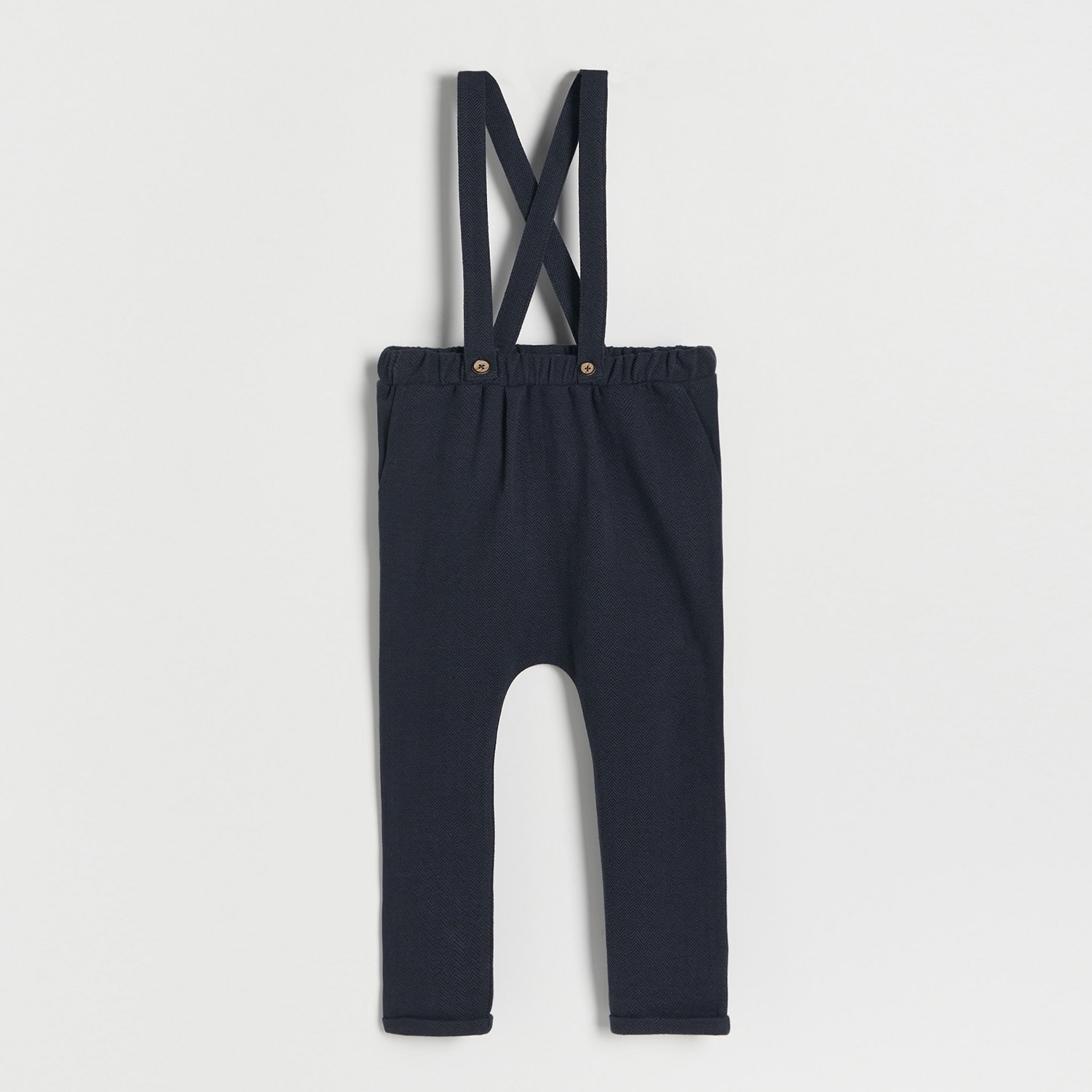 Reserved – Pantaloni cu model în zig zag și bretele – Bleumarin baby imagine noua 2022