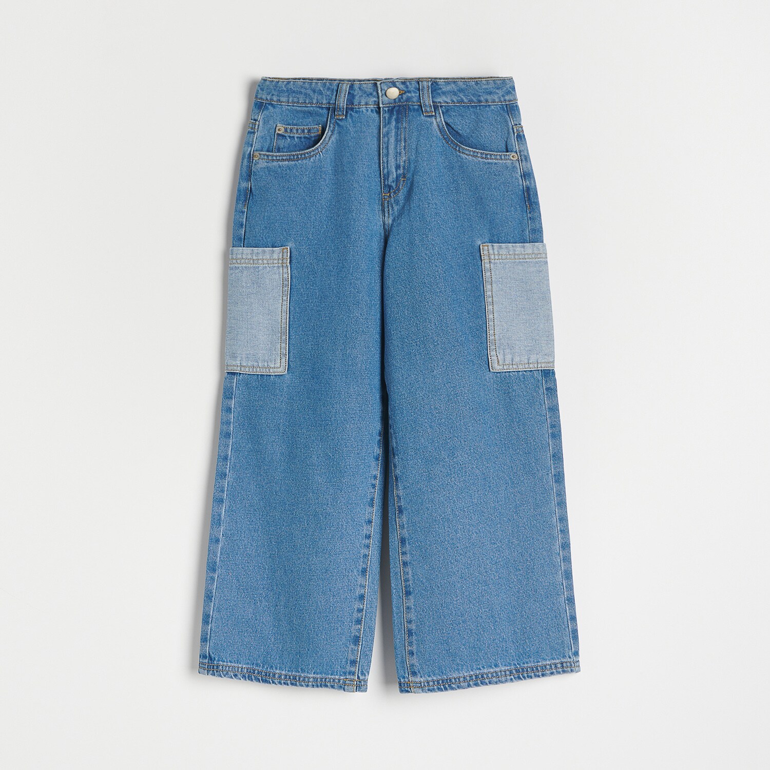 Reserved – Pantaloni classic denim wide leg – Albastru Albastru imagine noua 2022