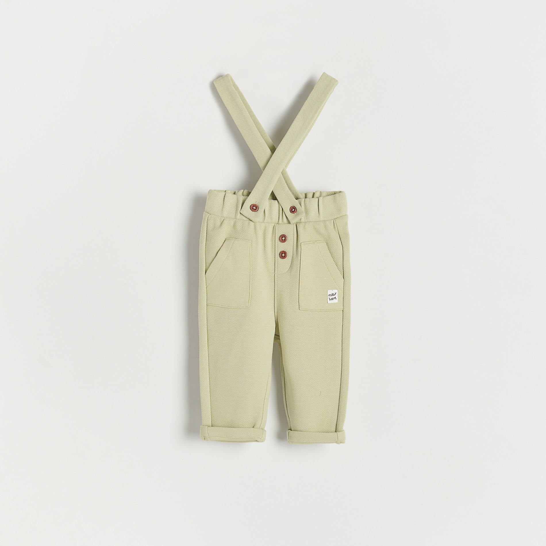 Reserved – Pantaloni structurați cu bretele – Verde bottoms imagine noua 2022