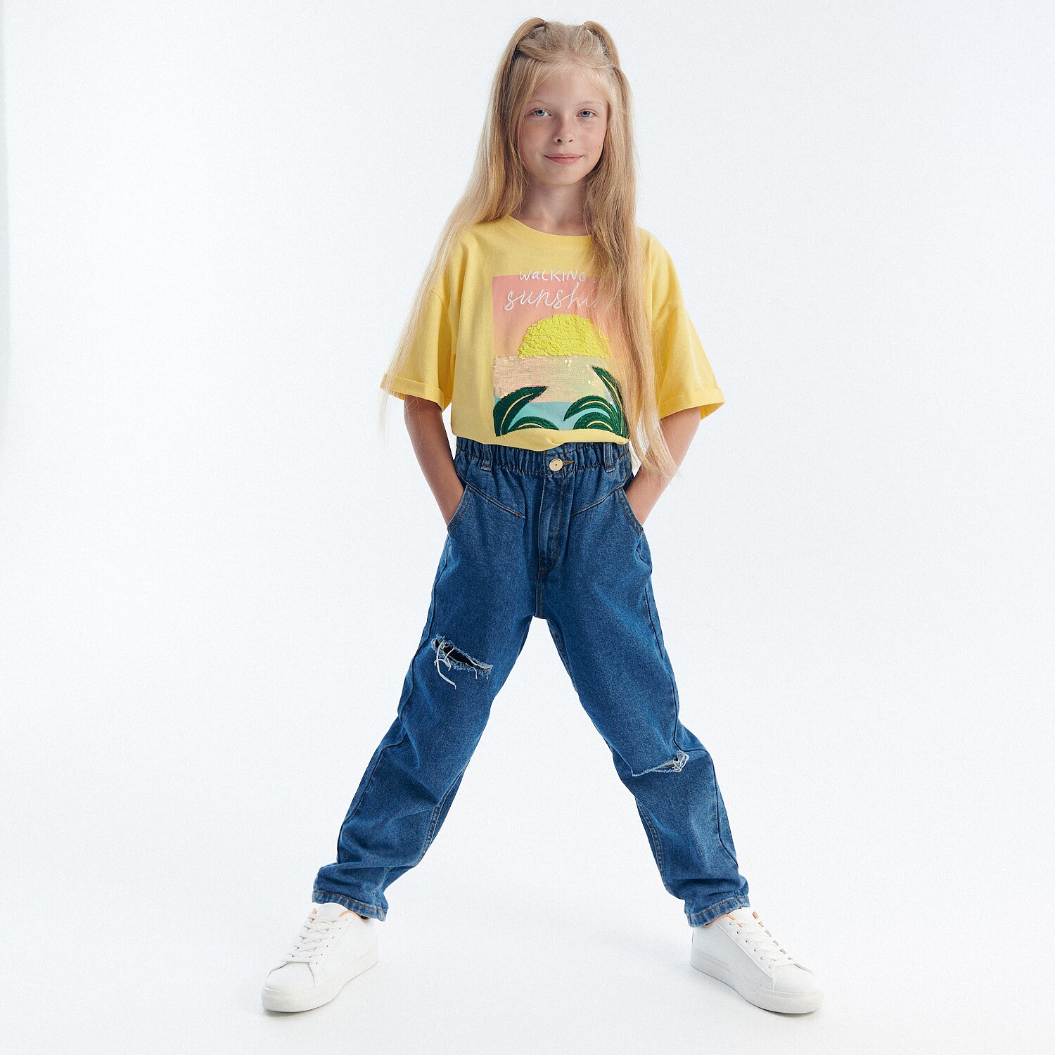 Reserved – Pantaloni baggy clasici din denim – Albastru Albastru imagine noua 2022