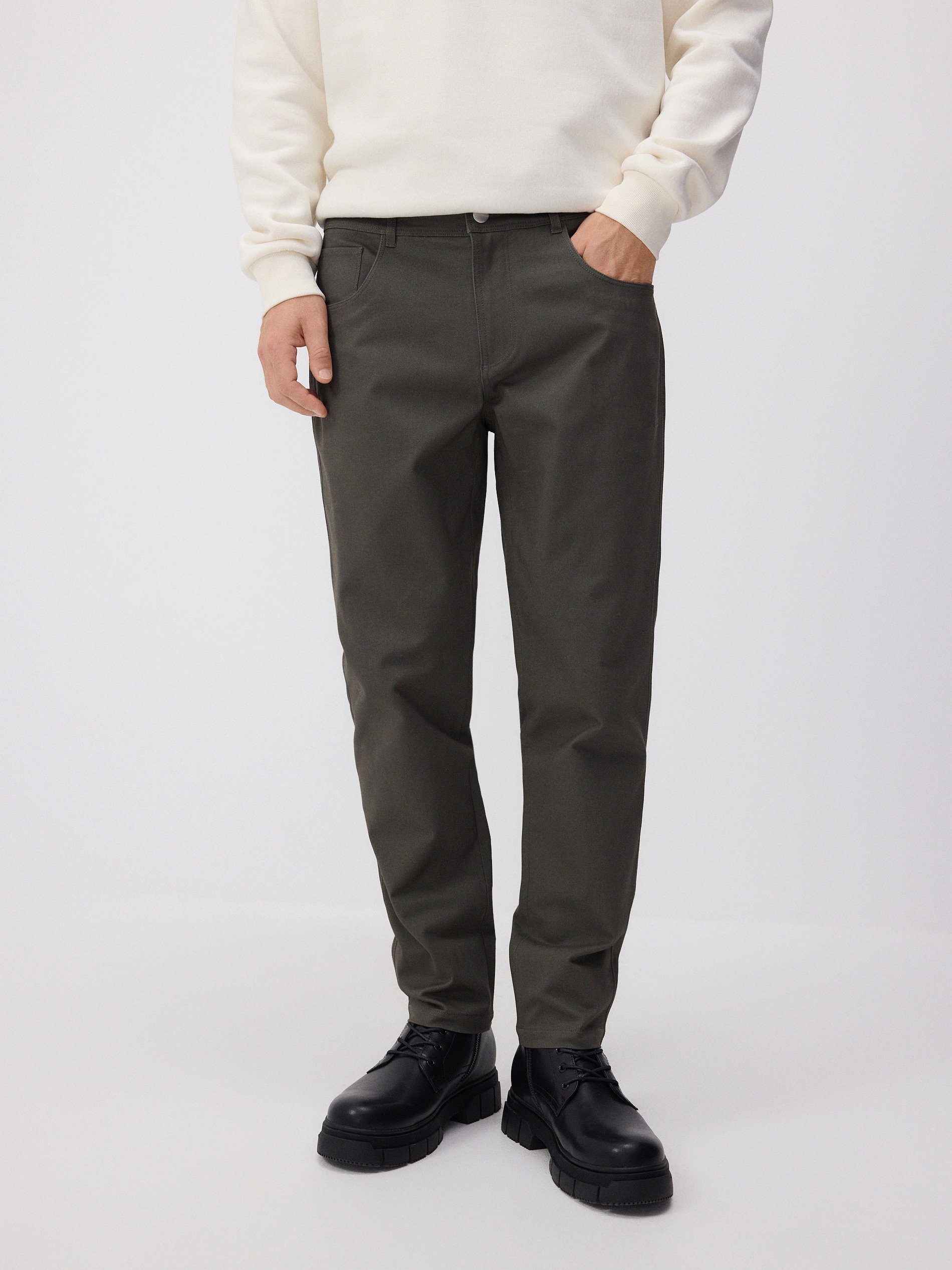 Reserved - Pantaloni slim fit in modal - verde polveroso