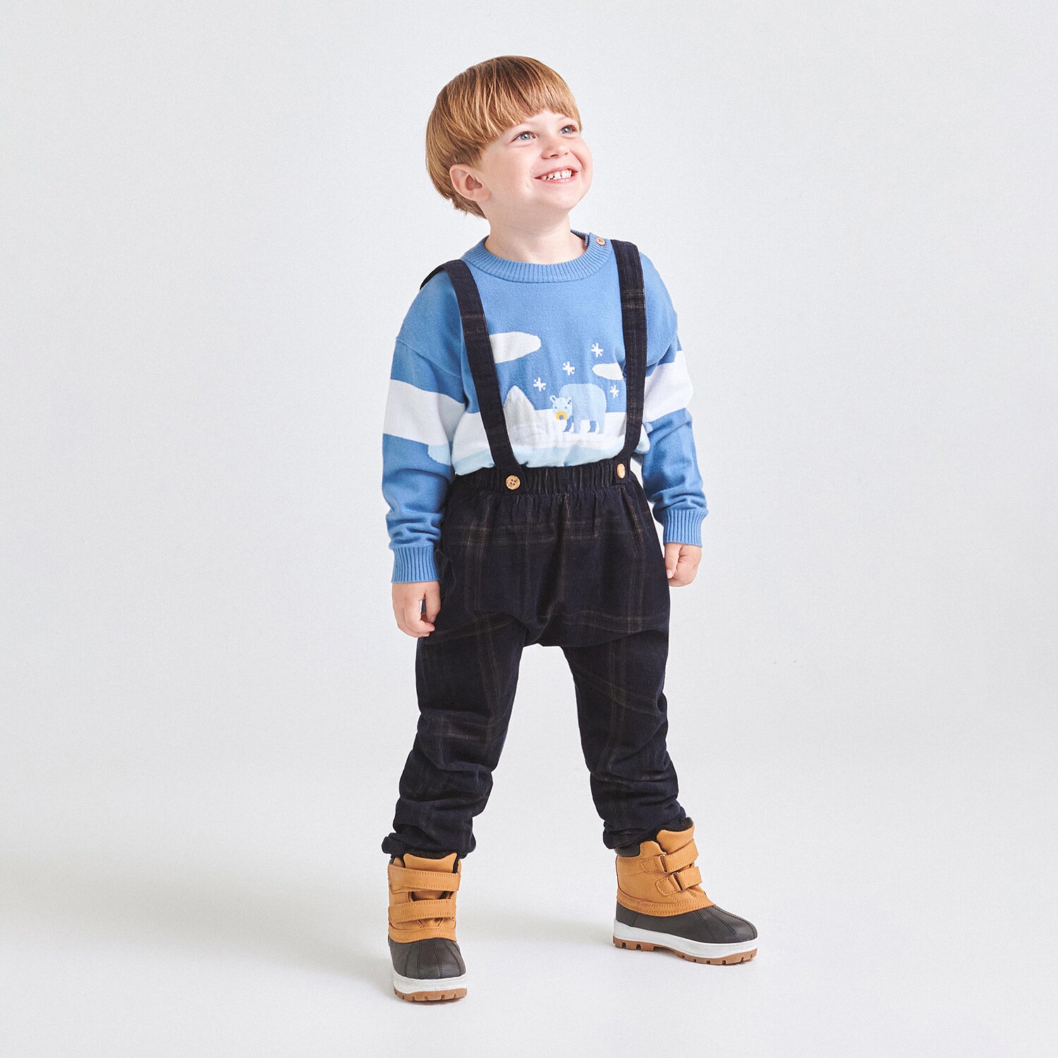 Reserved – Pantaloni căptușiți, cu bretele – Bleumarin baby imagine noua 2022