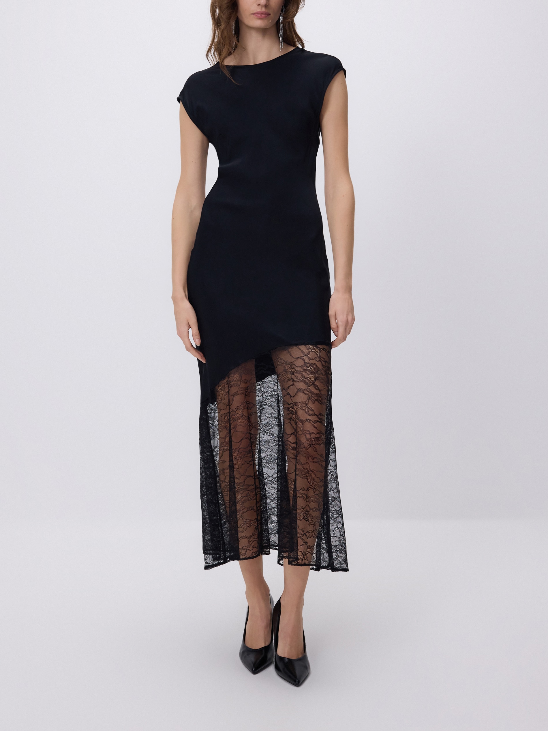 Midi obleka z čipkastim detajlom - črna - RESERVED - original3