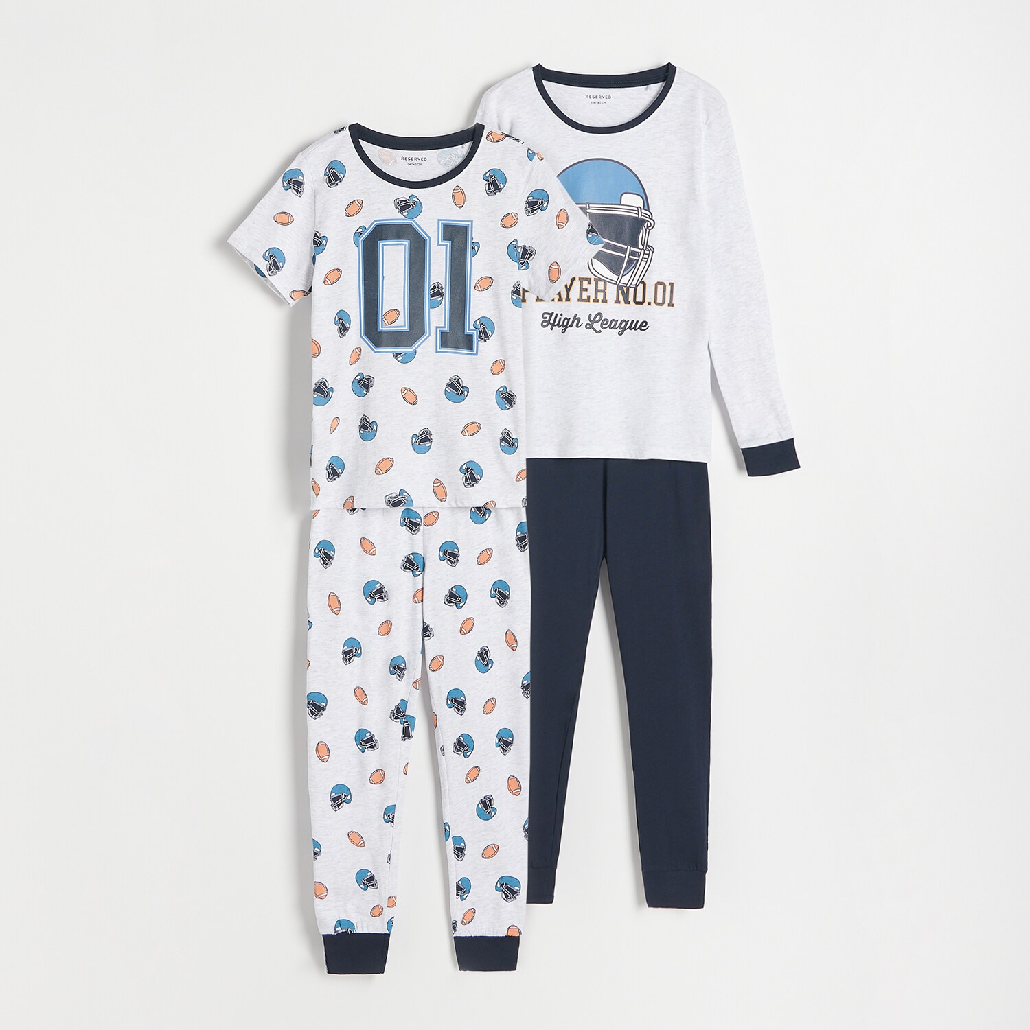 Reserved – Set de 2 pijamale cu imprimeu, din bumbac – Bleumarin baby imagine noua 2022
