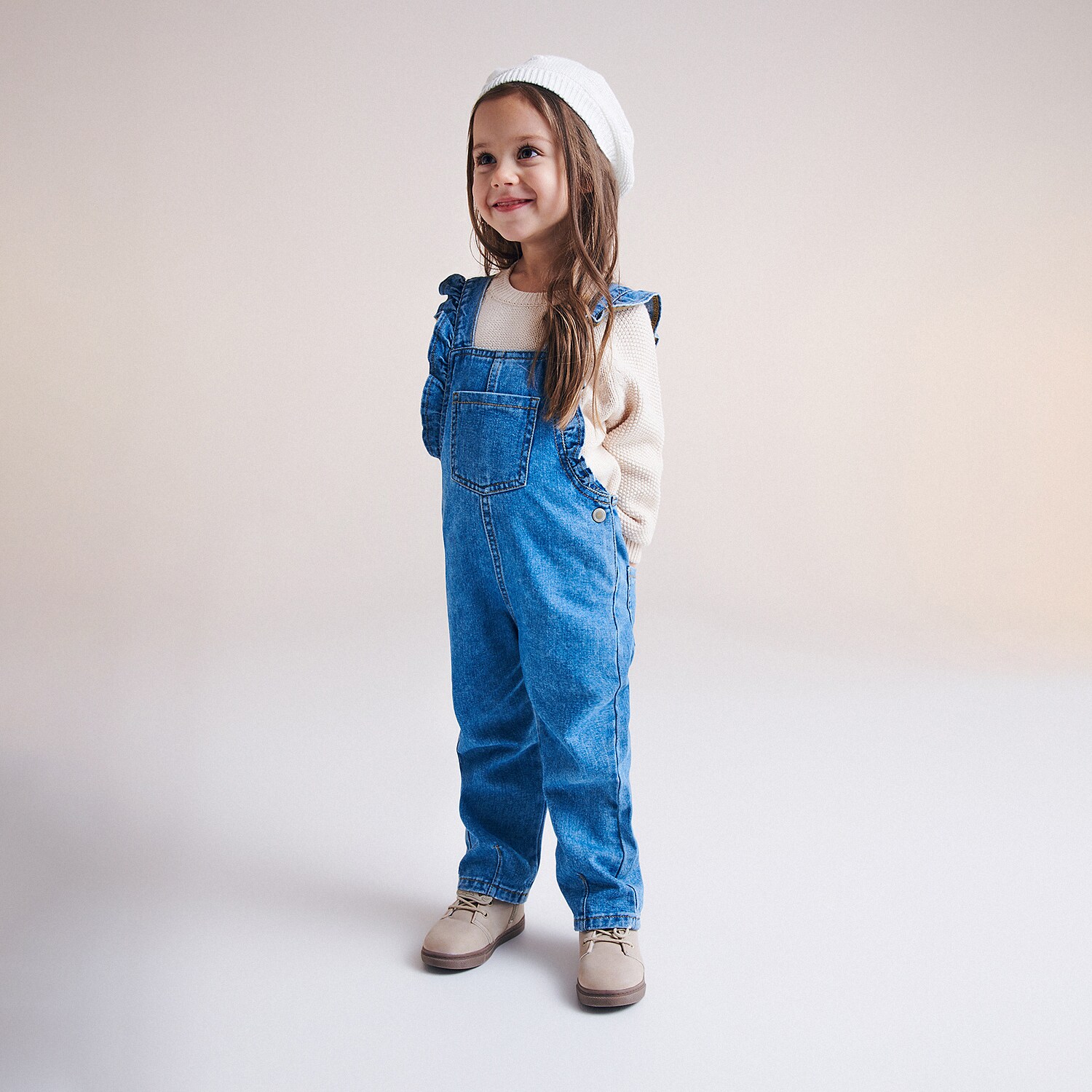 Reserved – Salopetă din denim, cu volane – Albastru Albastru imagine noua 2022