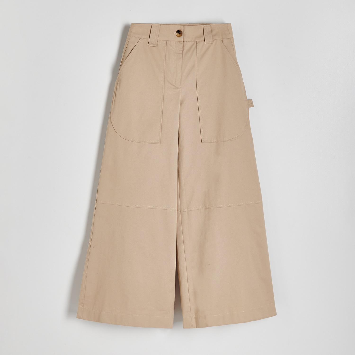 Levně Reserved - Kalhoty se širokými nohavicemi - Béžová