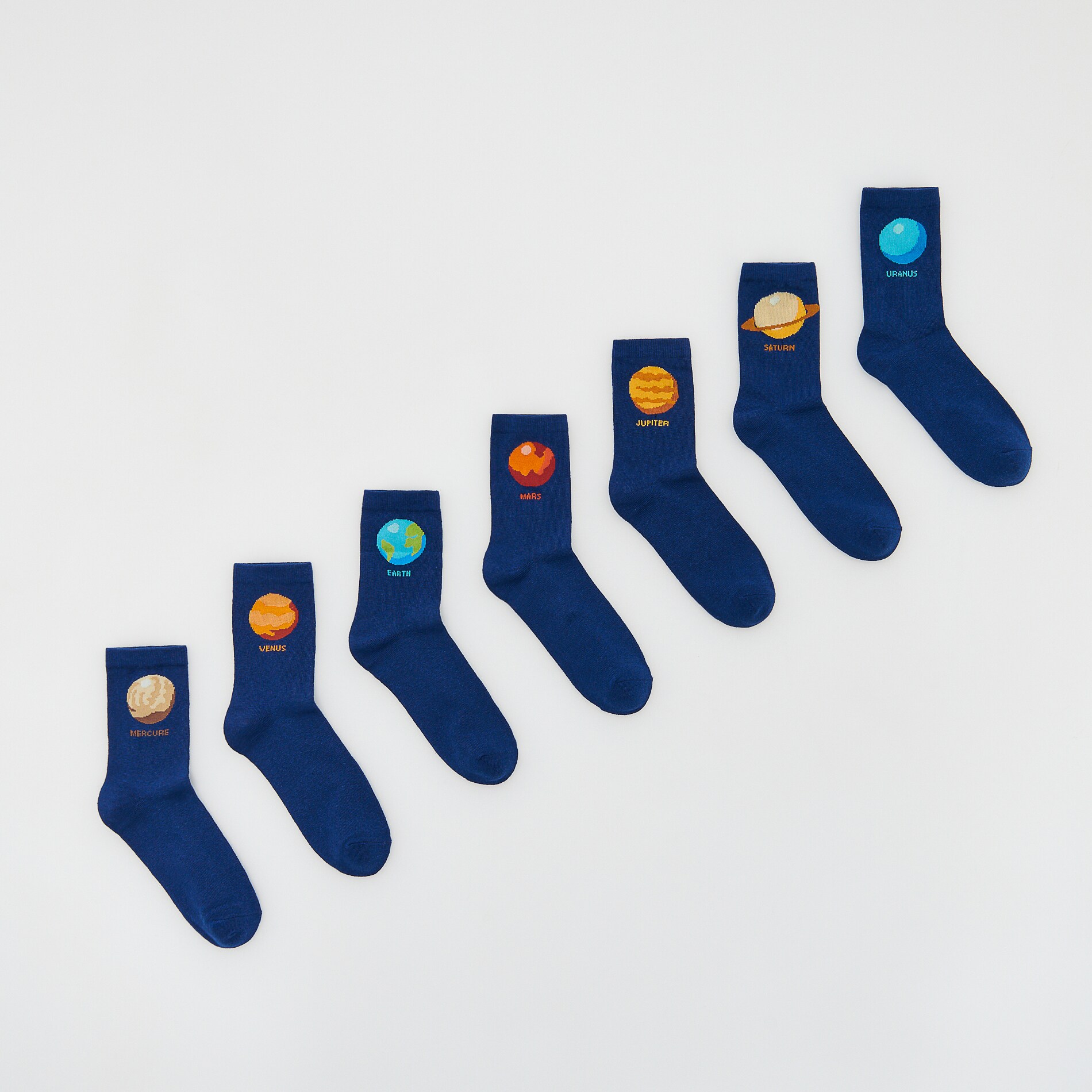 Reserved – Set de 7 perechi de șosete cu model – Bleumarin bleumarin imagine noua 2022