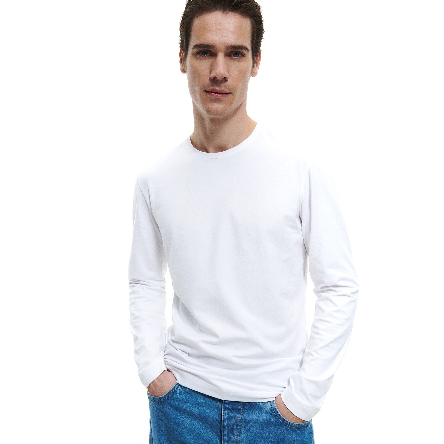 Levně Reserved - Tričko střihu regular s dlouhými rukávy - Bílá