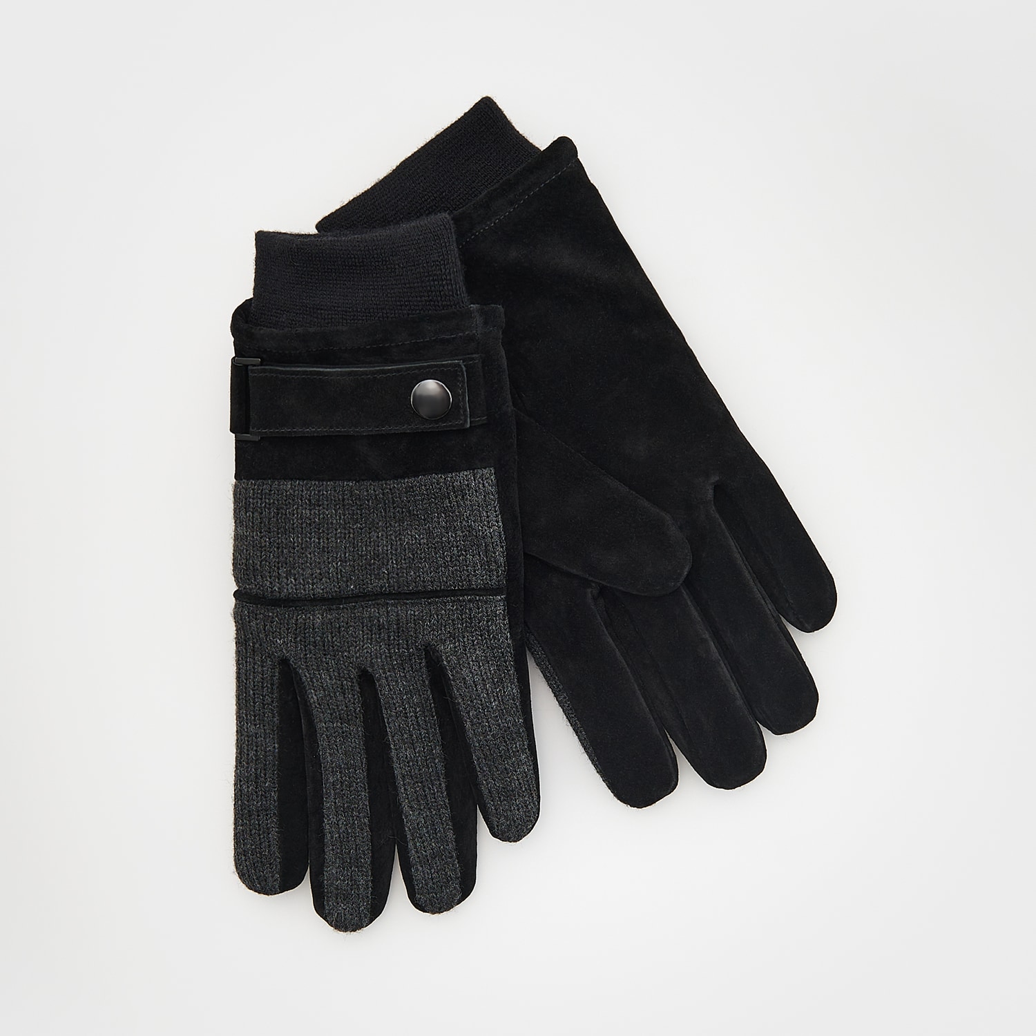 Reserved - Mănuși din piele cu închidere cu nit presat - Gri