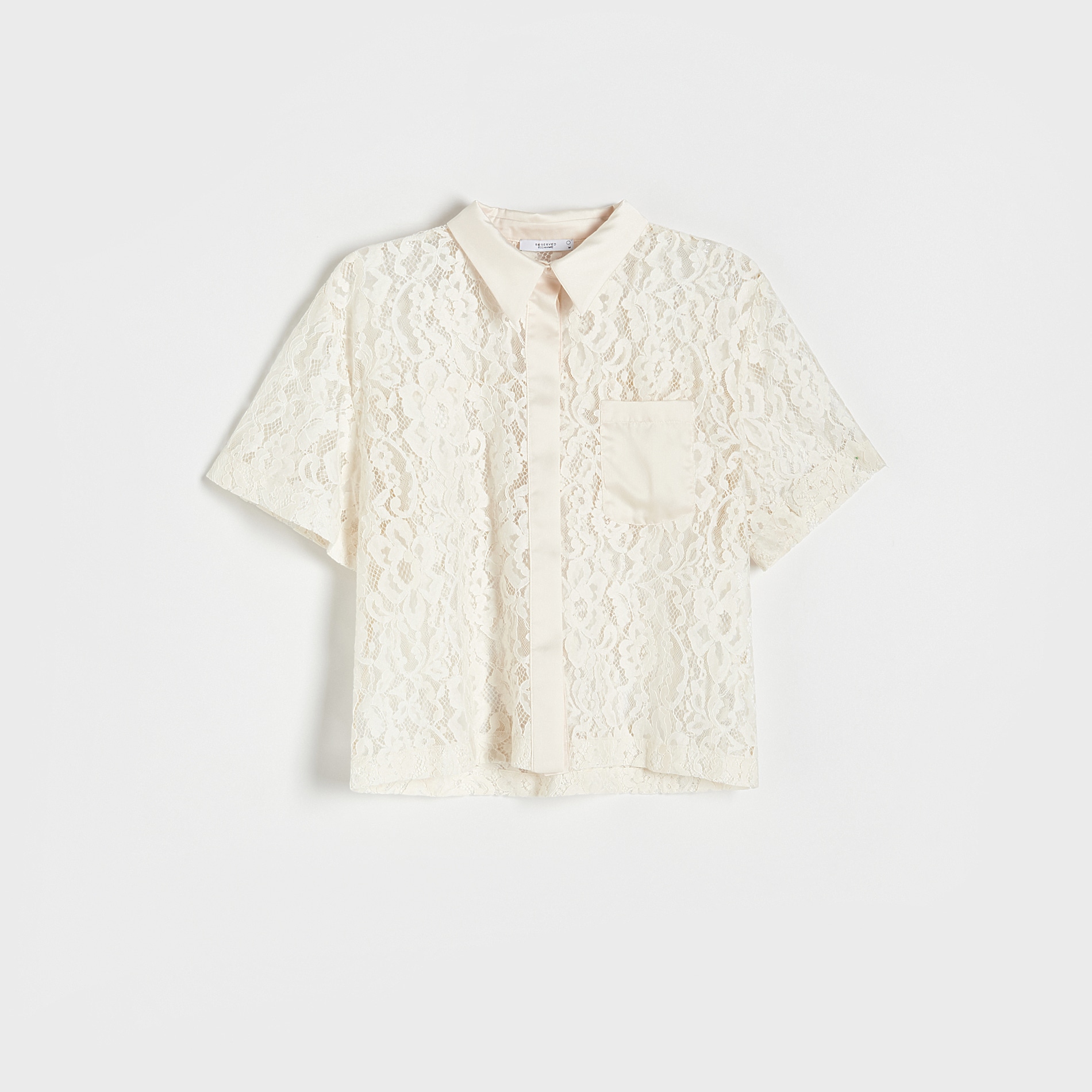 Levně Reserved - Krajková košile s vysokým podílem organické bavlny - Krémová