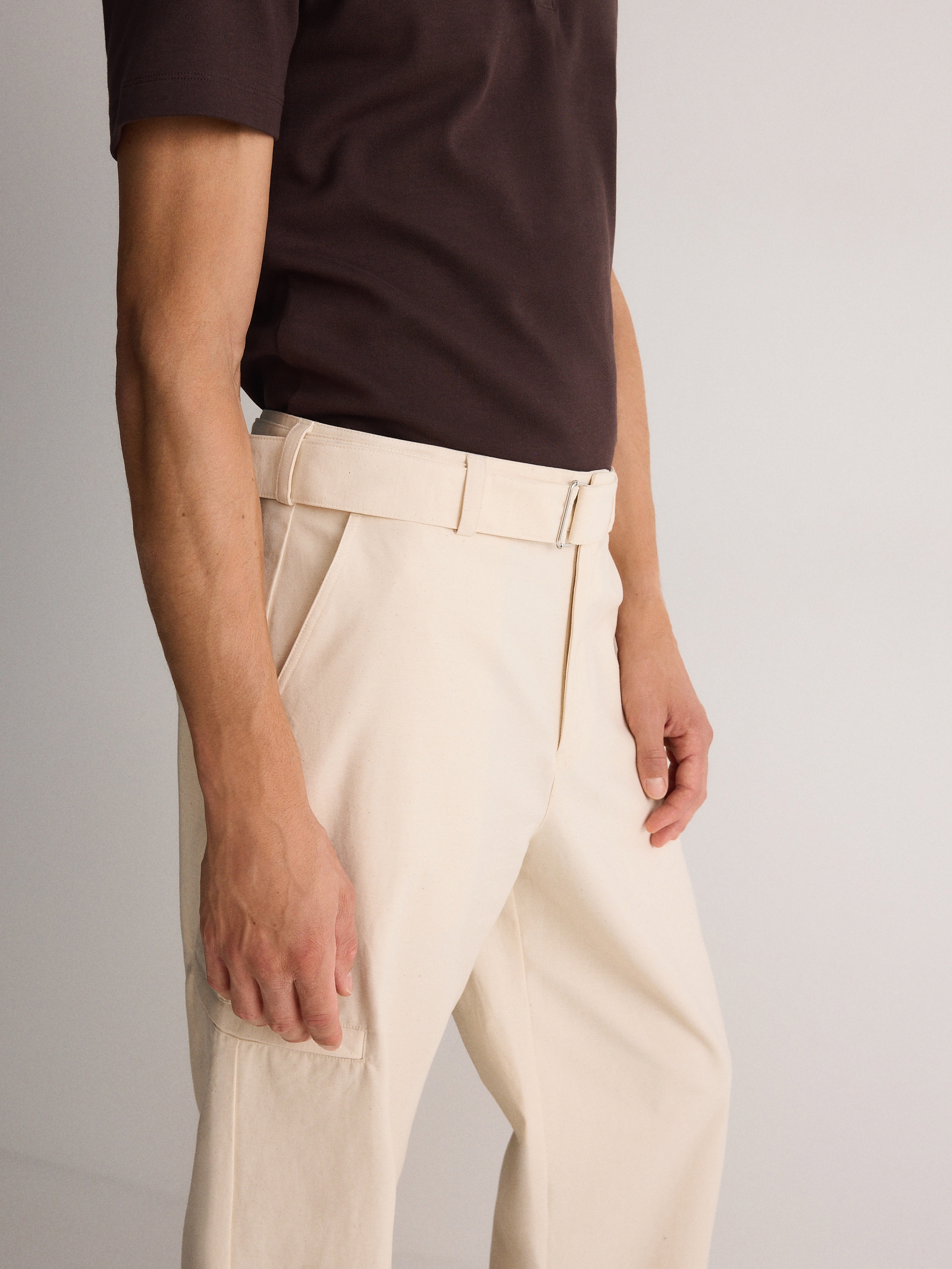 Reserved - Pantaloni straight in cotone con cintura - beige