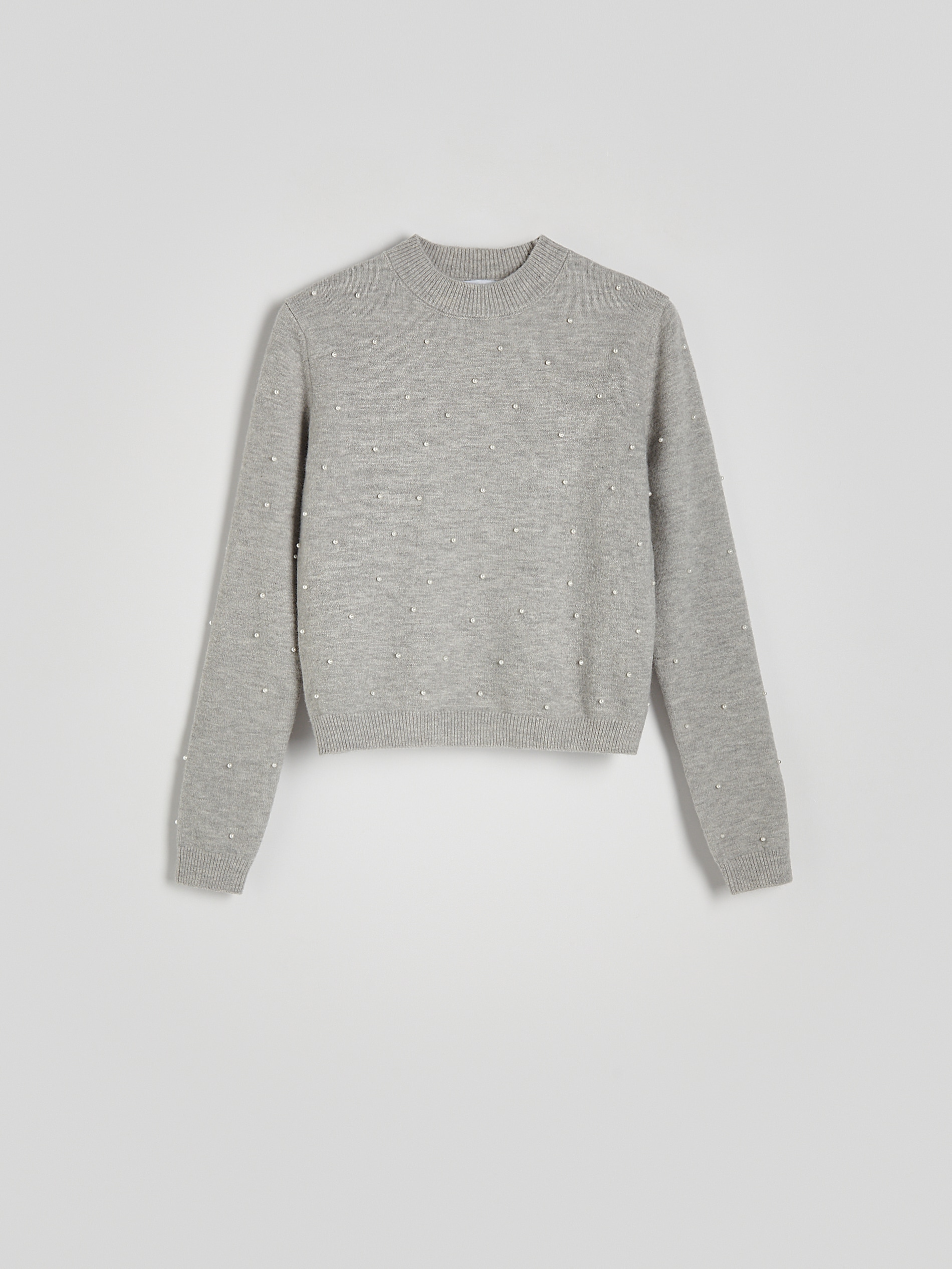Reserved - Jersey adornado con perlas - gris claro