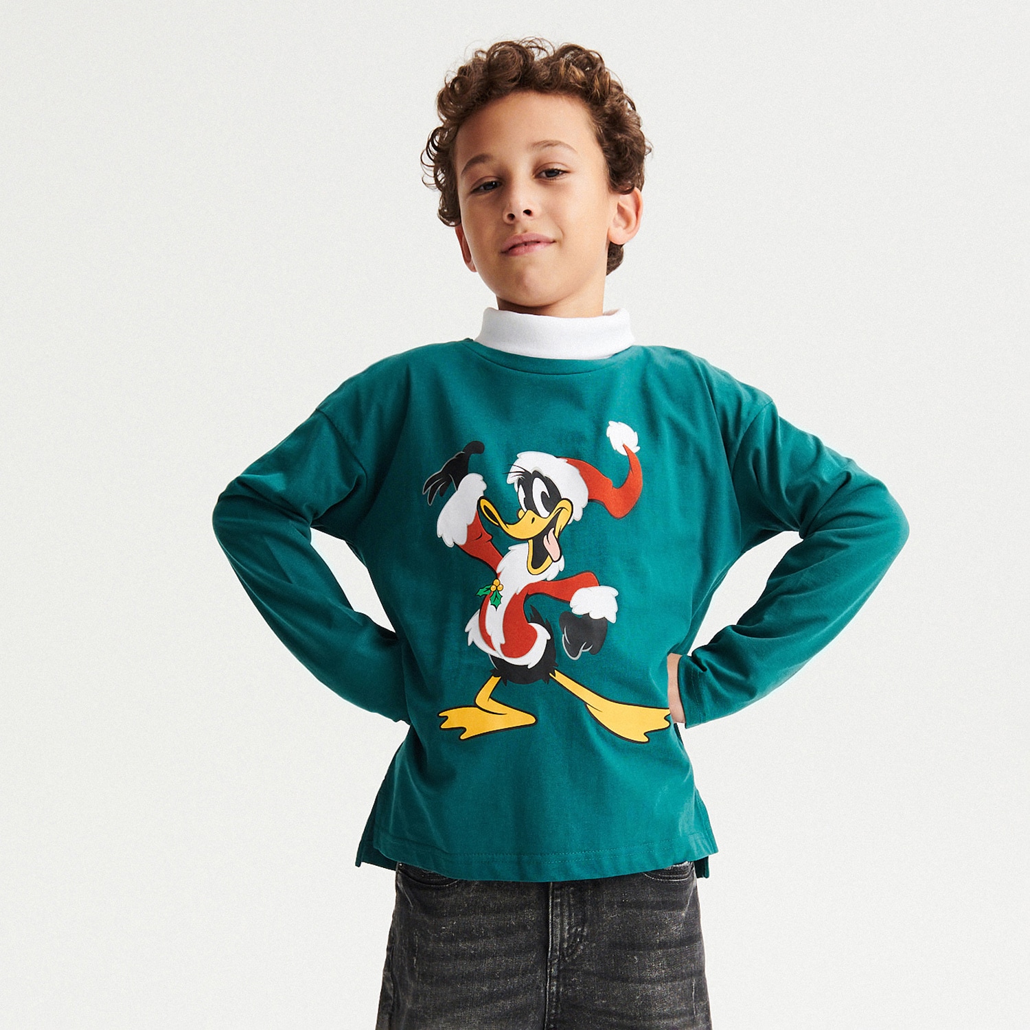 Reserved – Tricou de Crăciun cu mânecă lungă Daffy Duck – Verde Boy imagine noua 2022