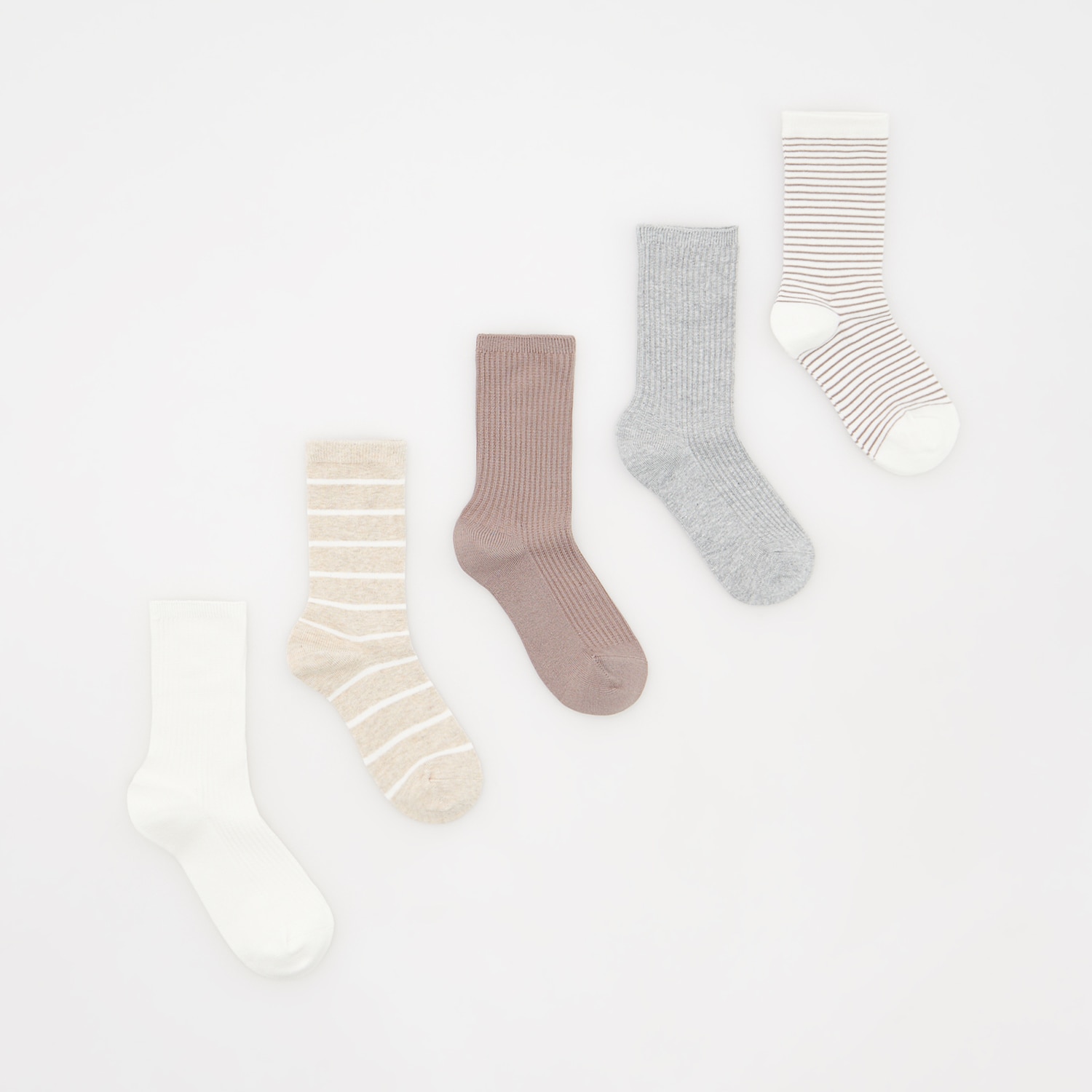 E-shop Reserved - Súprava 5 párov dlhých ponožiek - Krémová
