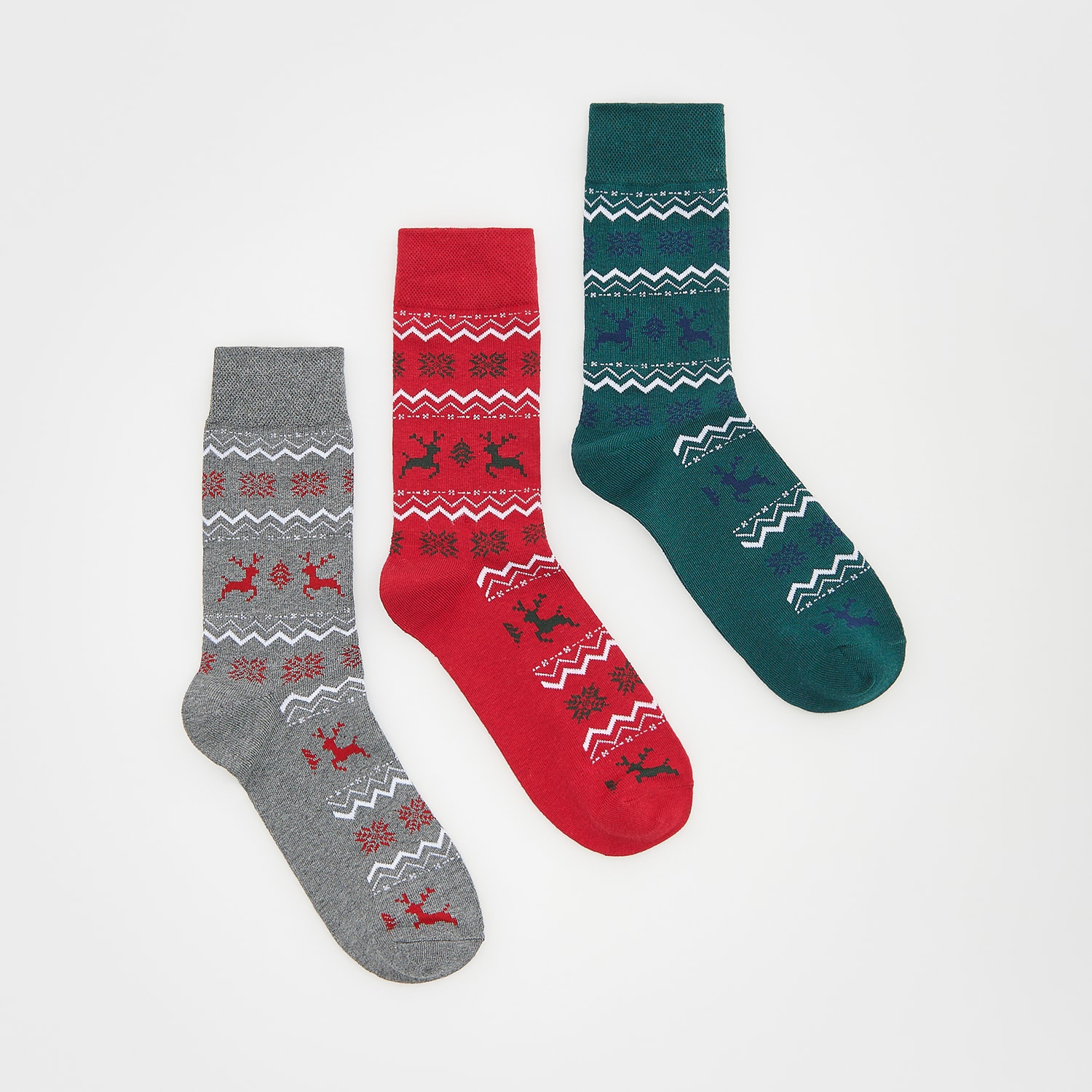 E-shop Reserved - Súprava 3 párov ponožiek s vianočným motívom - Červená