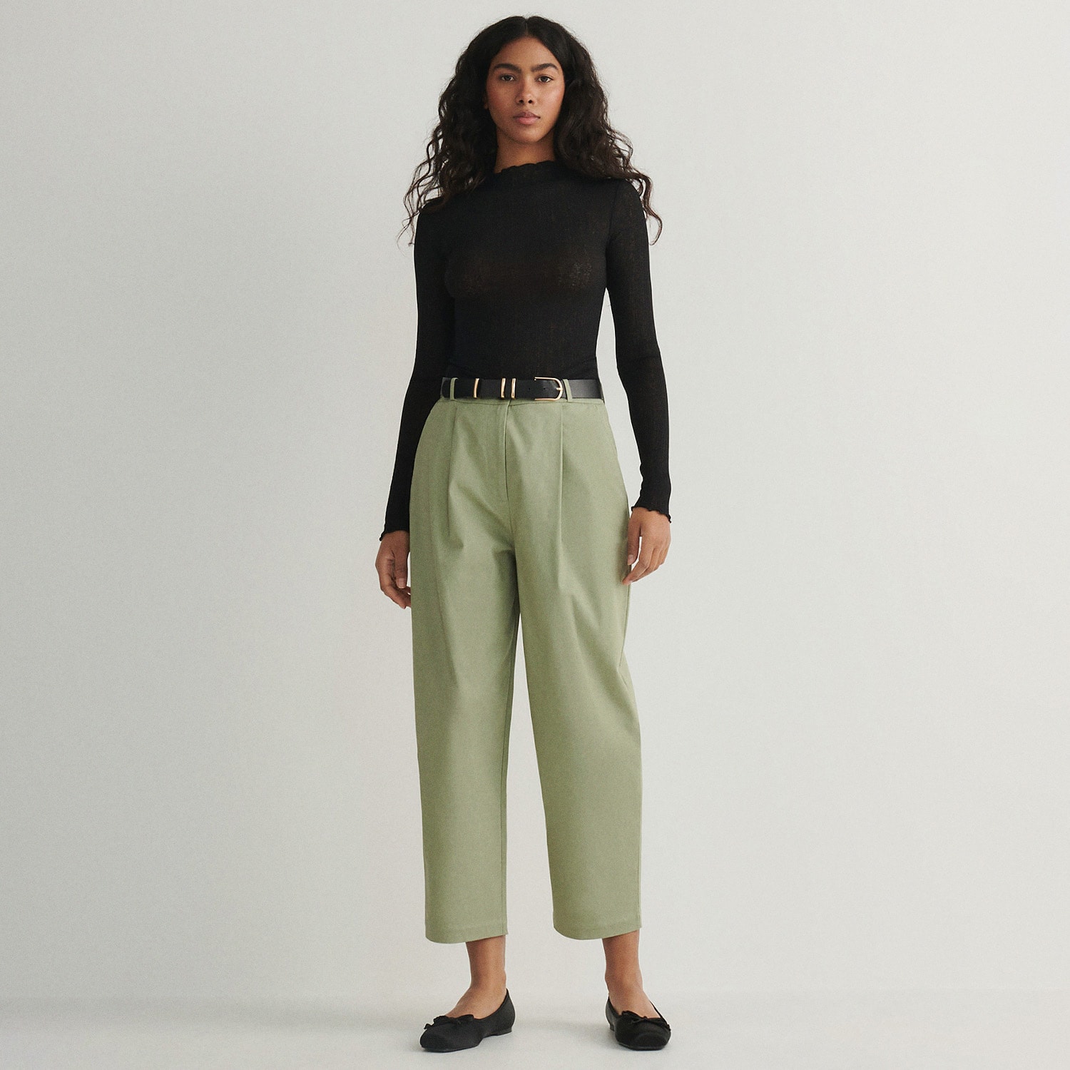 Reserved - Pantaloni chino cu curea - Verde
