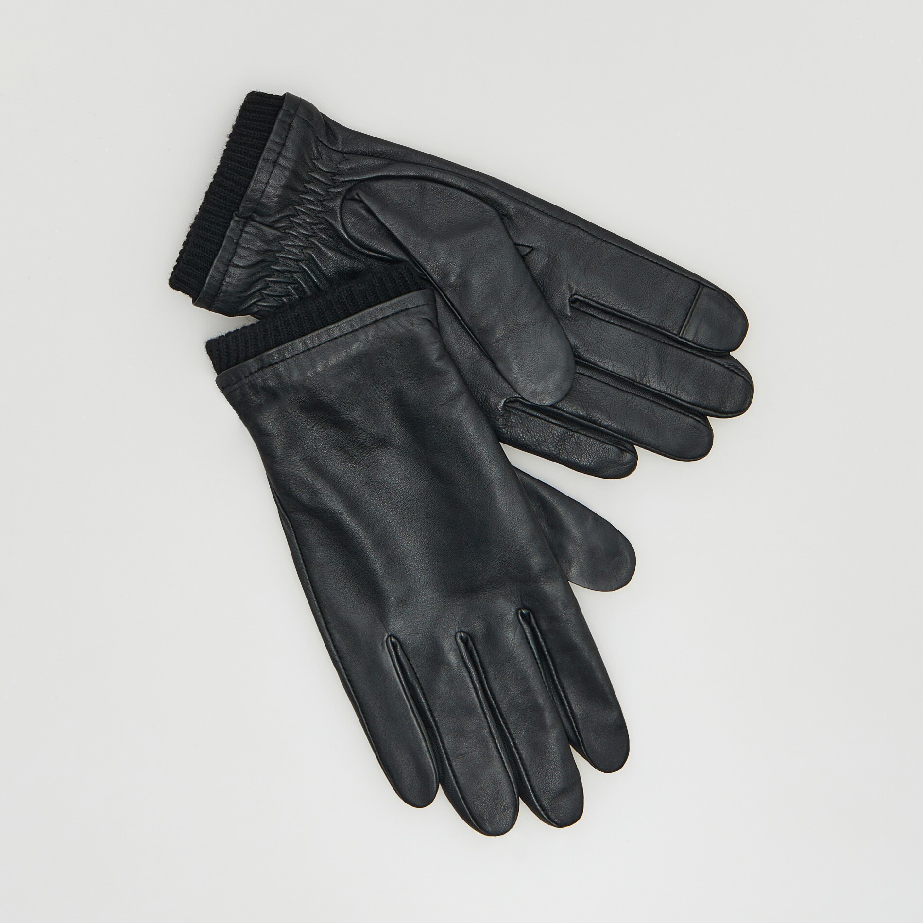 Reserved – Mănuși din piele ripsate – Negru accessories imagine noua 2022