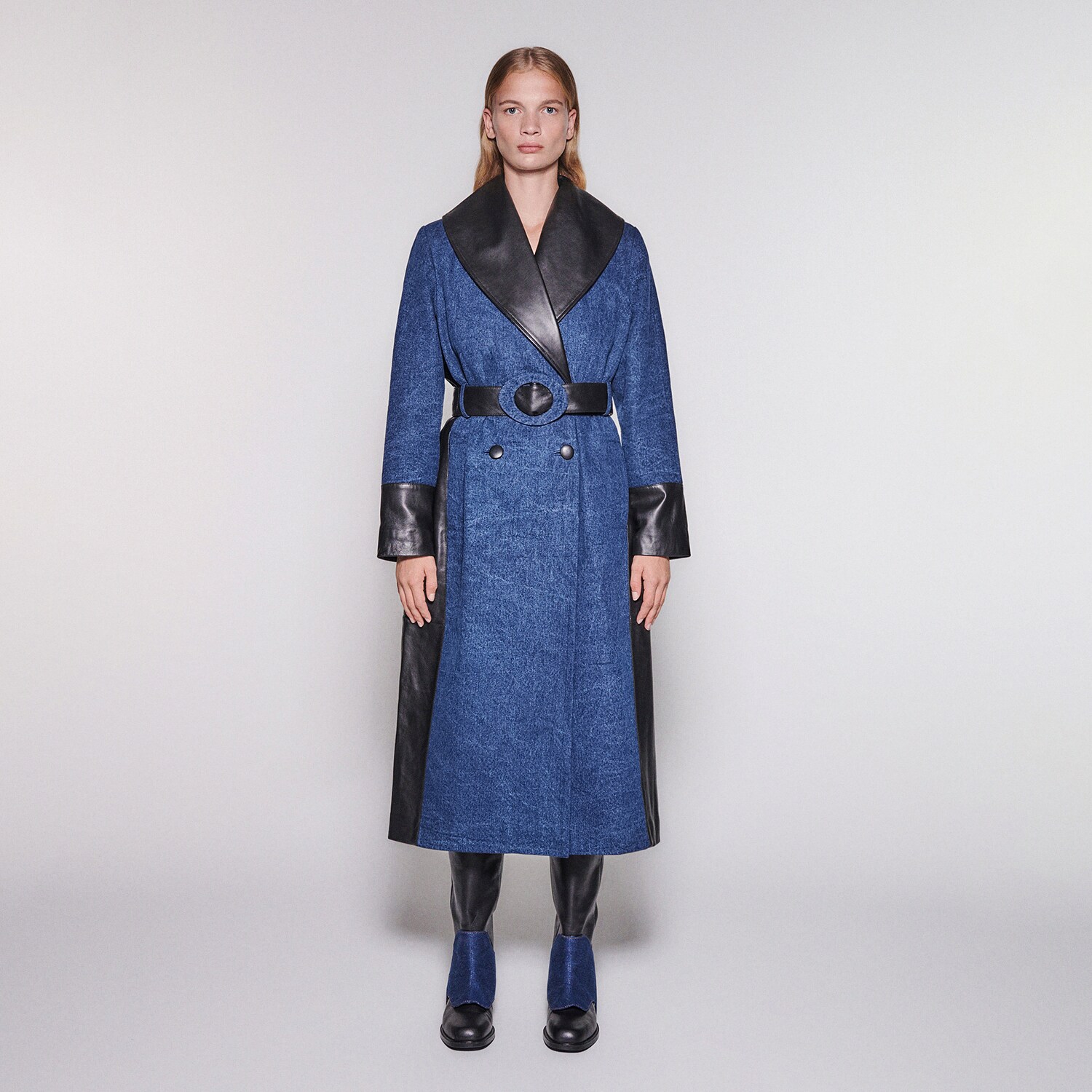 Reserved – Pardesiu din denim cu inserții de piele naturală – Multicolor clothes imagine noua 2022