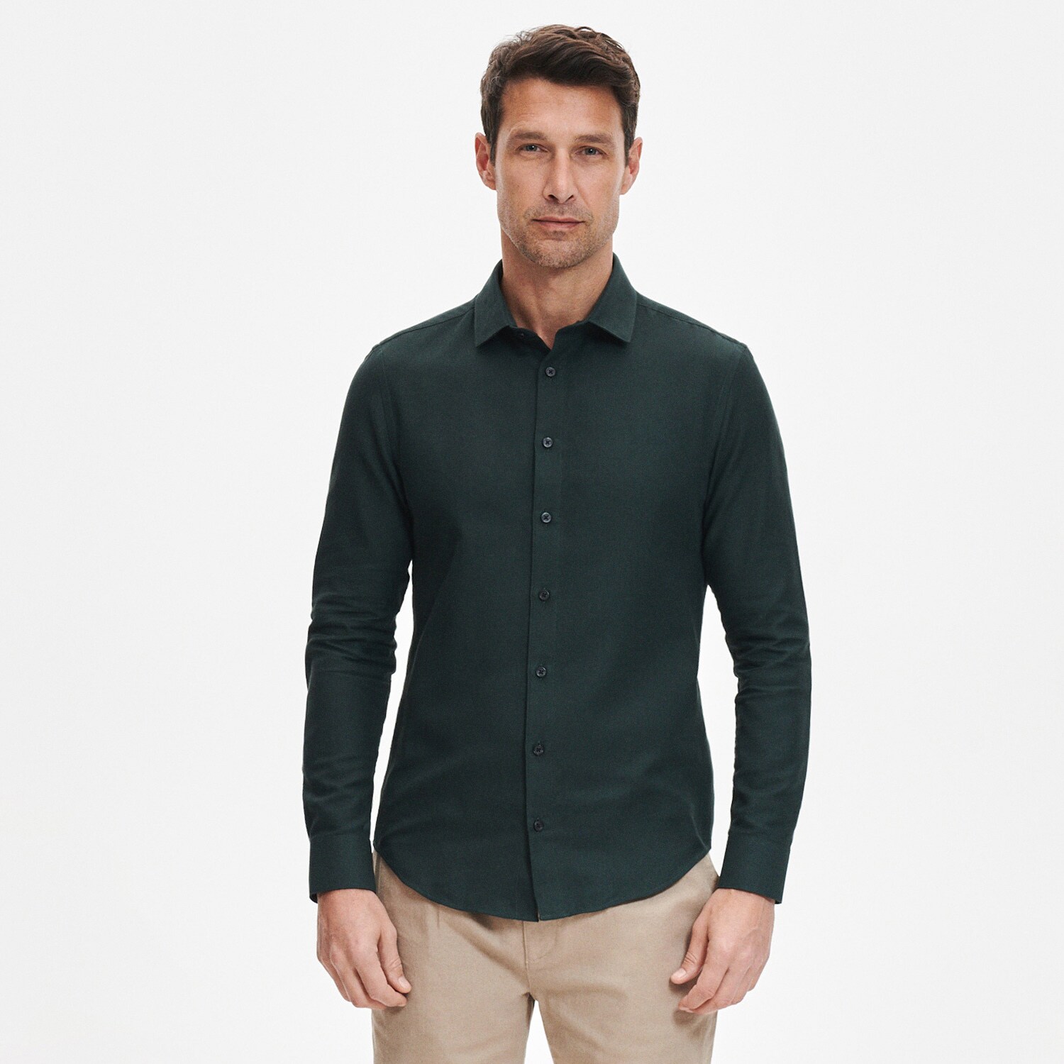 Levně Reserved - Košile slim fit s vysokým podílem bavlny - Khaki