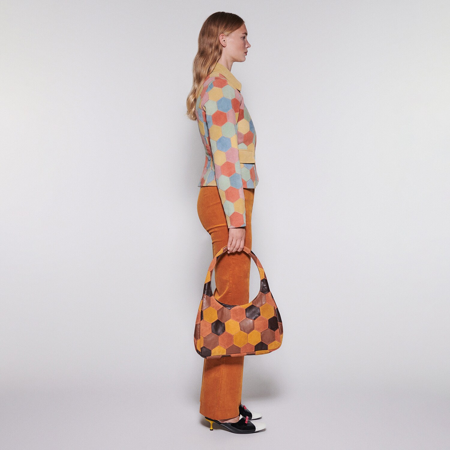 Reserved – Geantă cu model mozaic din piele întoarsă – Multicolor accessories imagine noua 2022