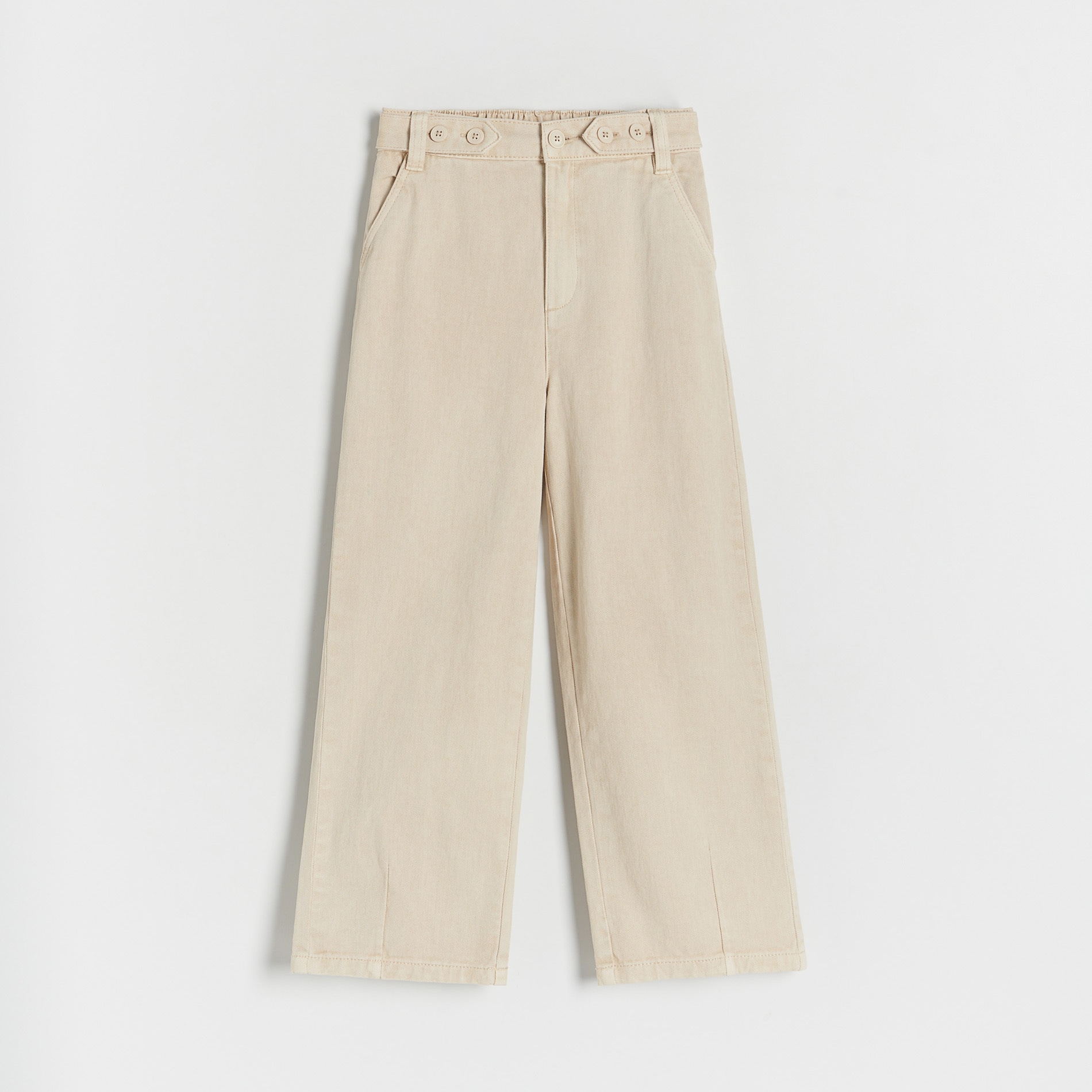 Levně Reserved - Bavlněné kalhoty s knoflíky - Krémová