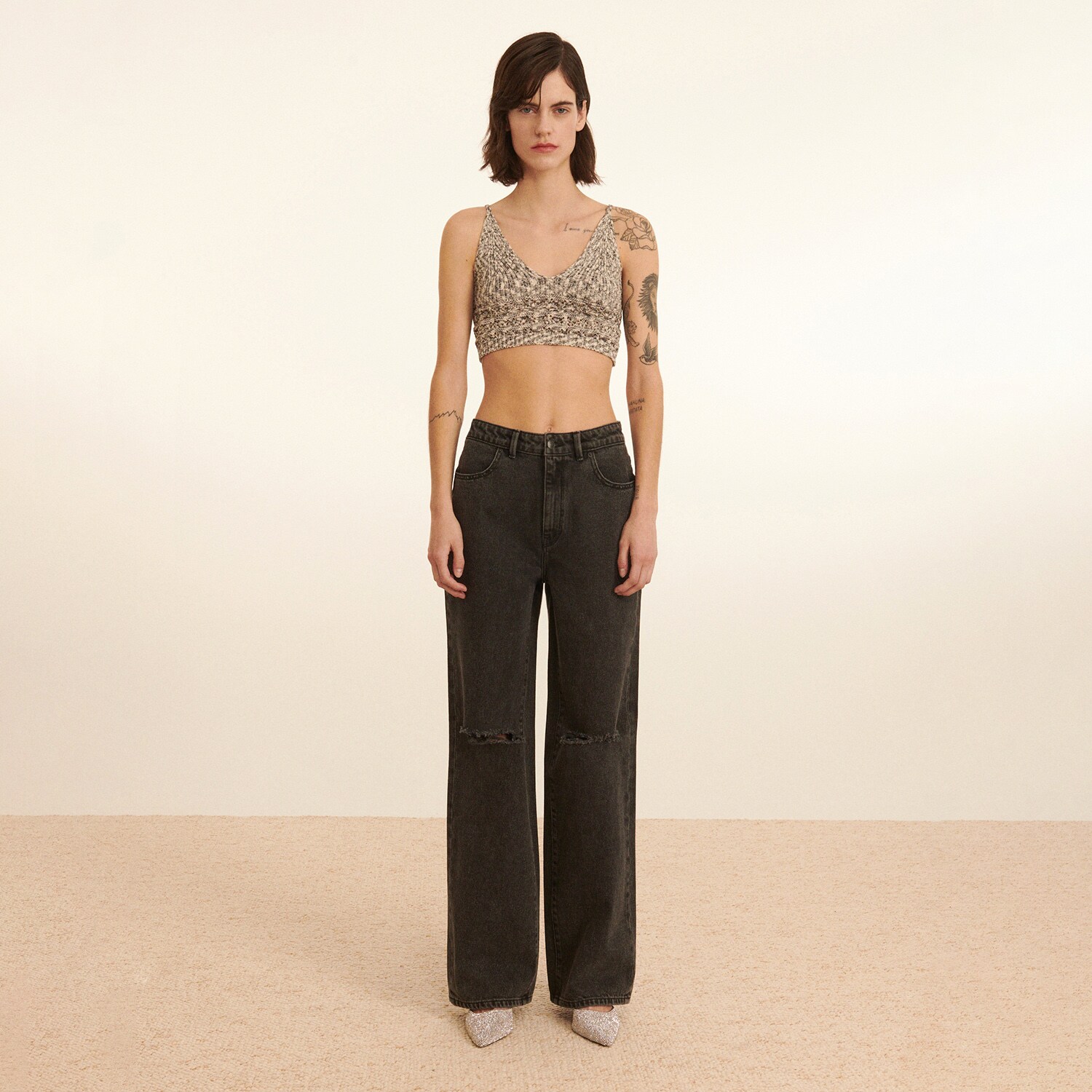 Reserved – Blugi wide leg – Negru Blugi imagine noua 2022